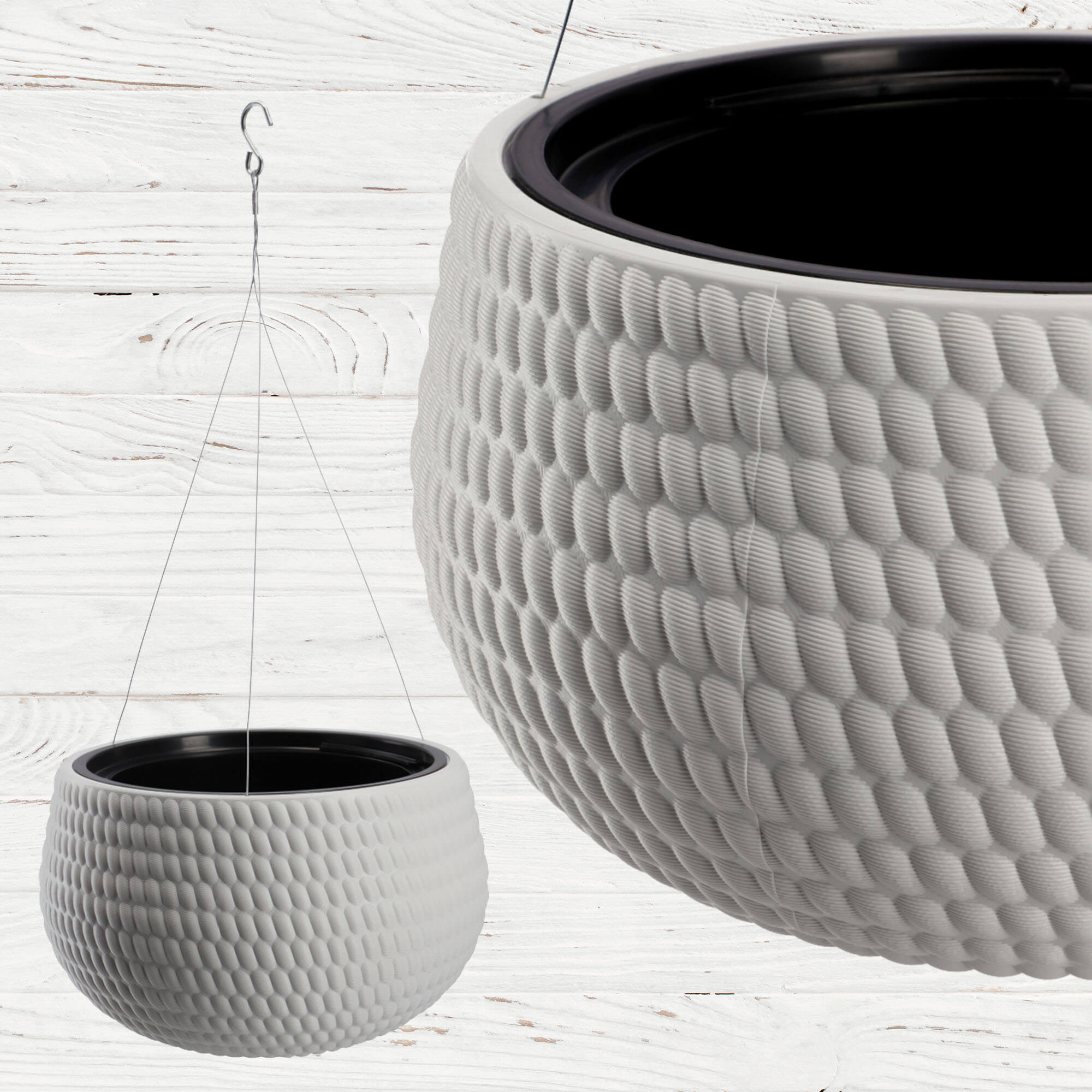Doniczka kula wisząca z wkładem Serro 29 cm, szara