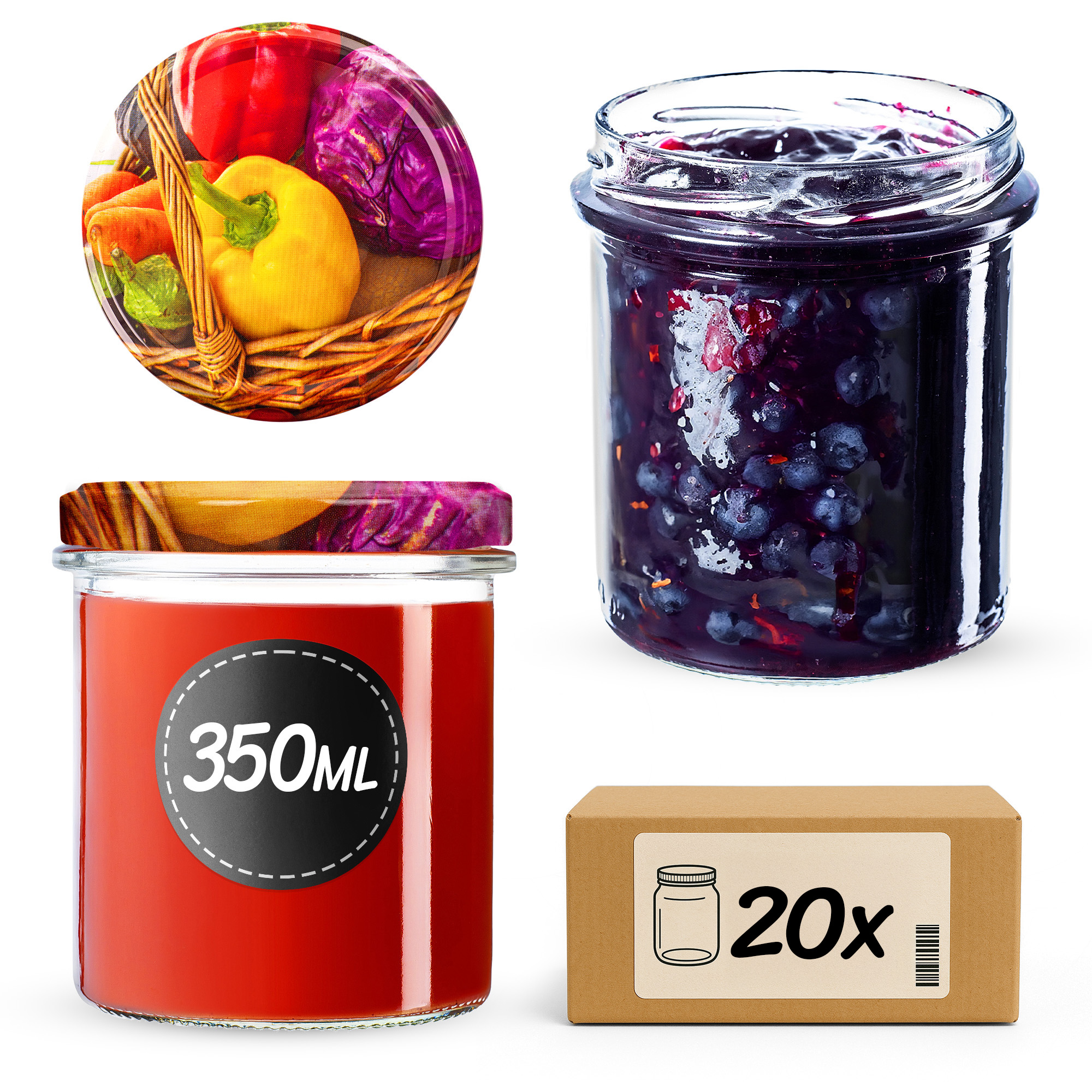 Słoiki na przetwory Avila 350ml fi82mm 20szt + wieczko Warzywa