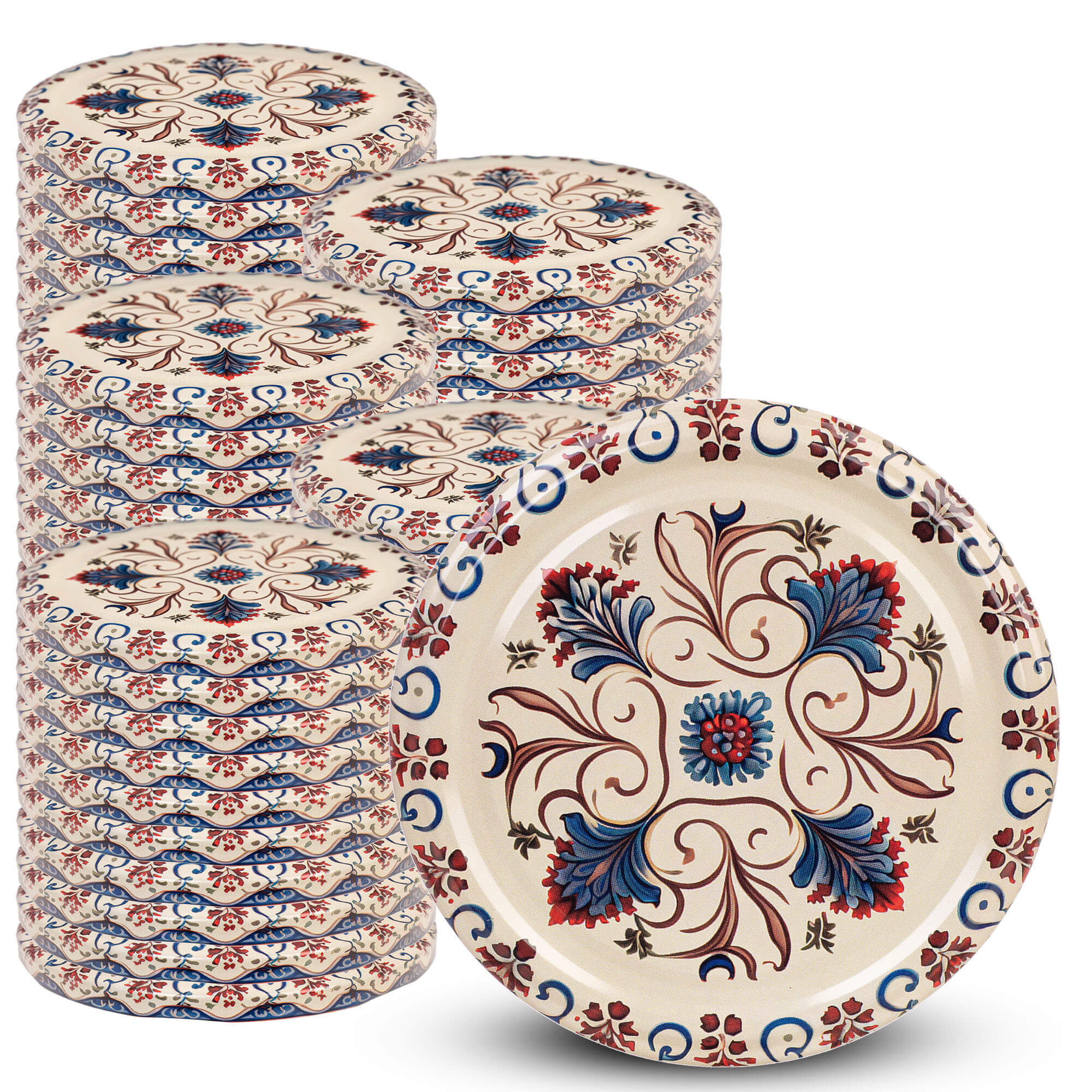 Metalowe wieczka do słoików Virbo 50szt fi 82mm "Niebiesko-czerwone kwiaty"