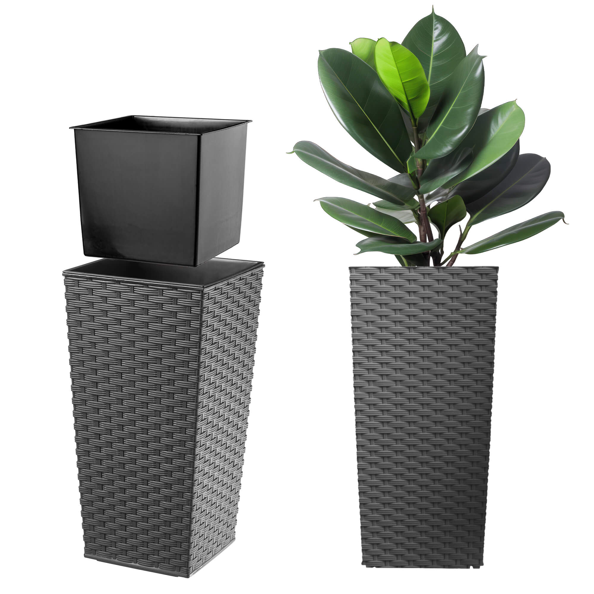 Donica z wkładem rattan Pesaro 30 cm, grafit