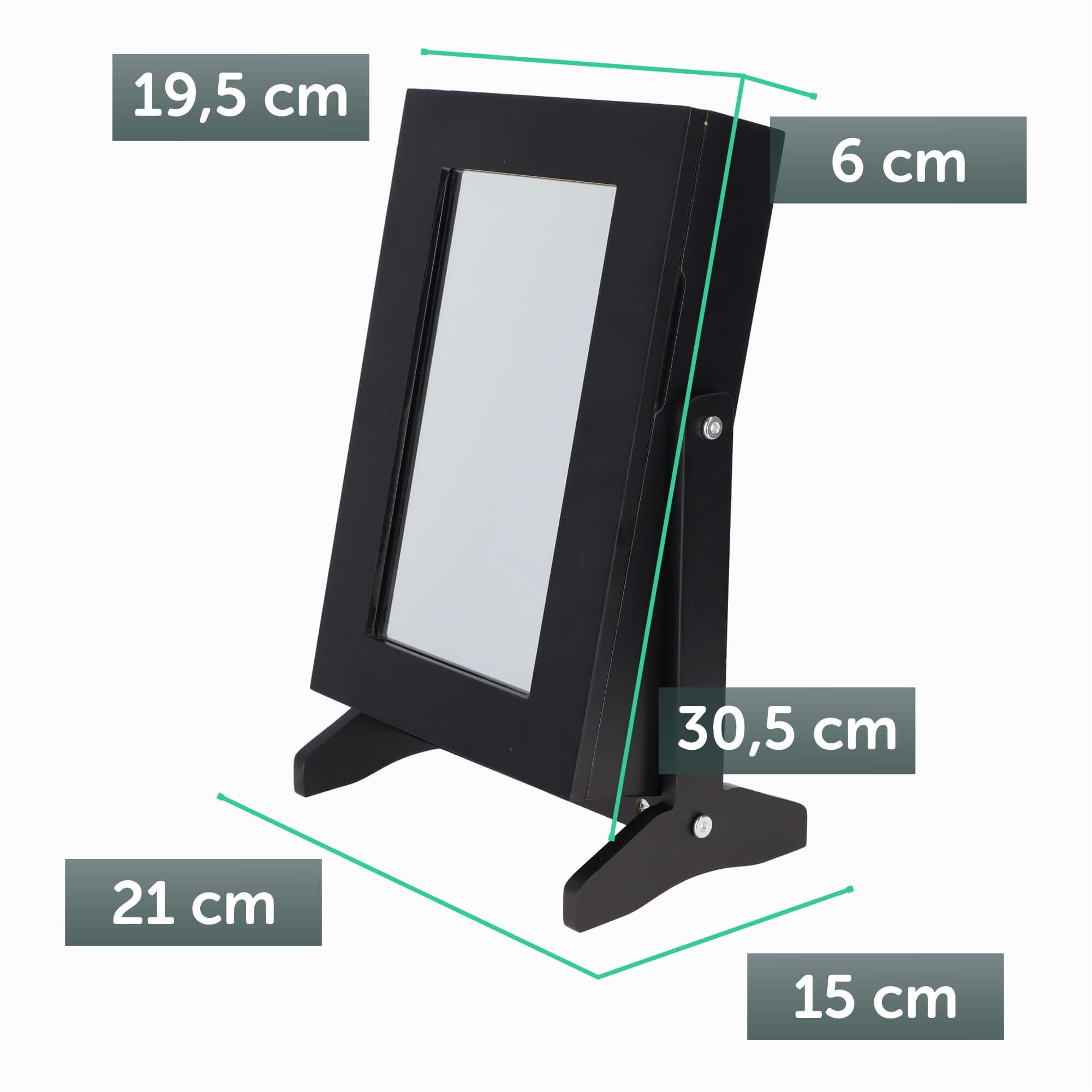 Szafka na biżuterię z lustrem Trullo 19 x 30 cm, czarna