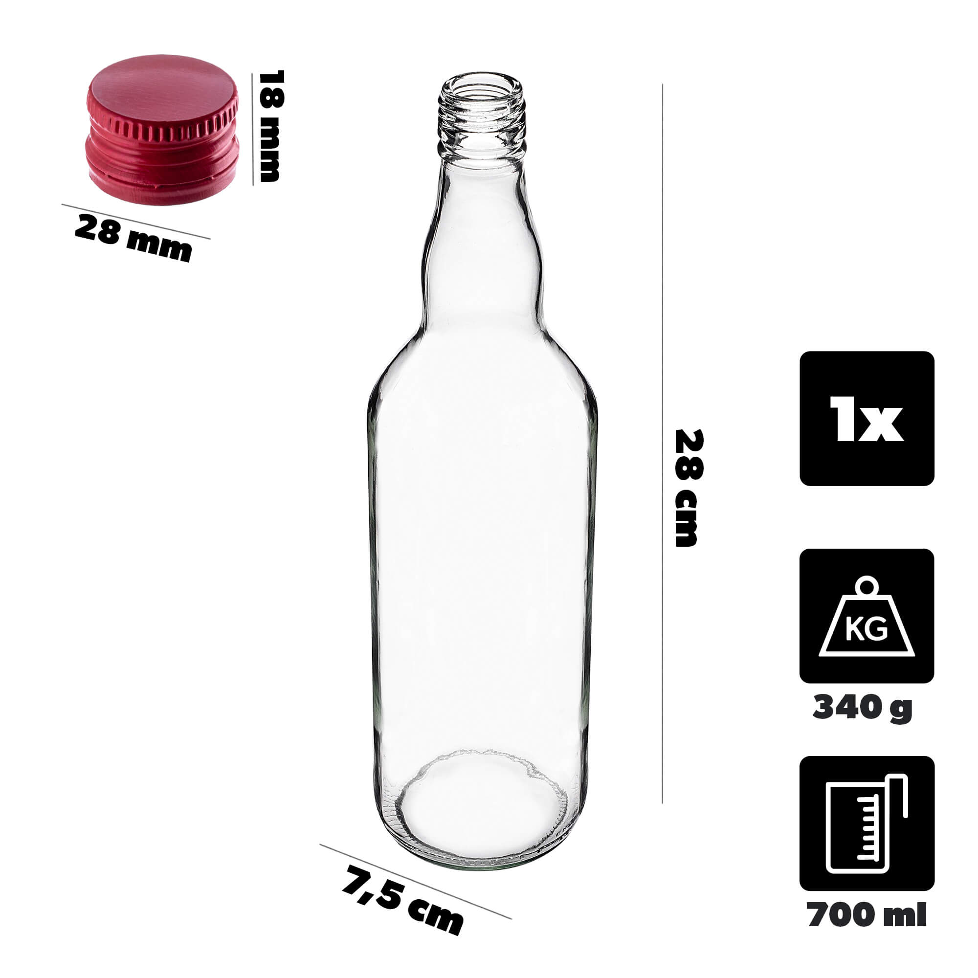 Szklana butelka Monopol 700ml z czerwoną zakrętką 1 szt.