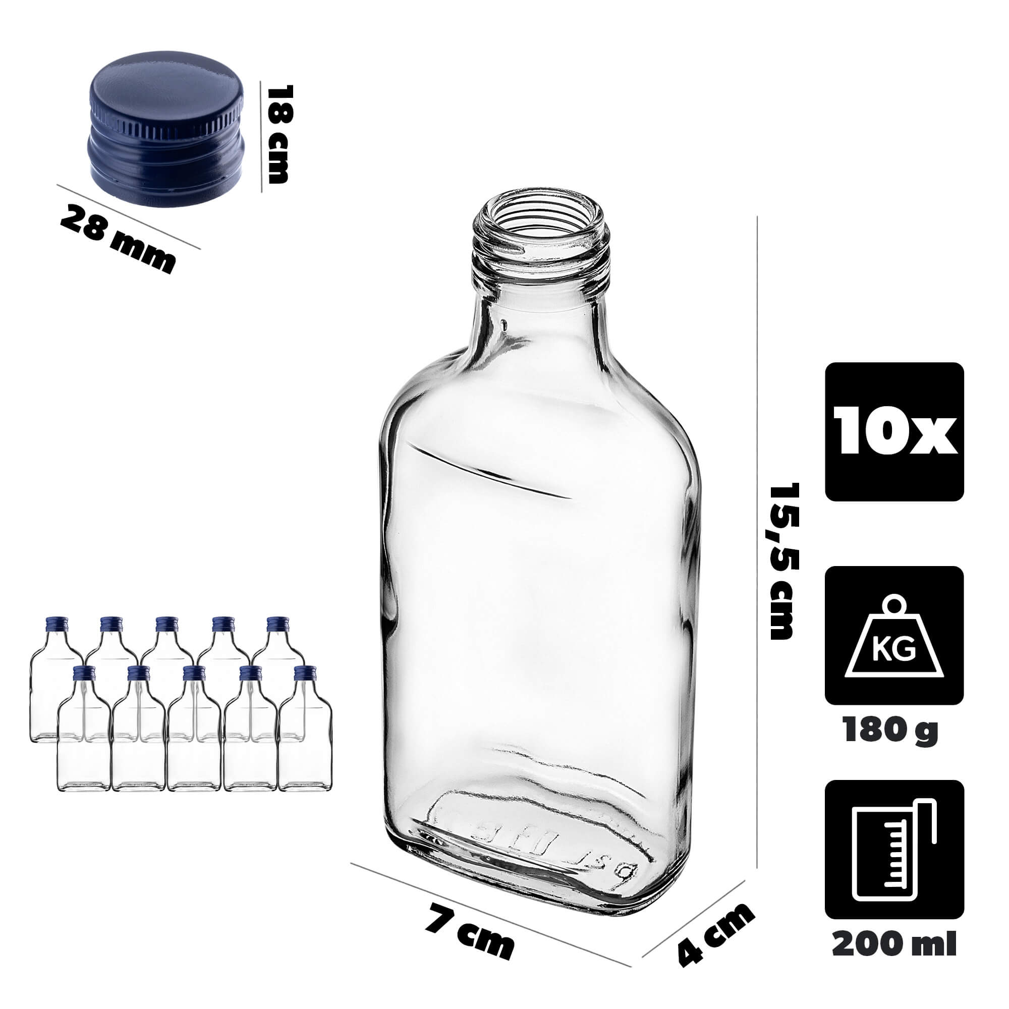 Butelka piersiówka Viane 200ml z granatową zakrętką 10 szt.