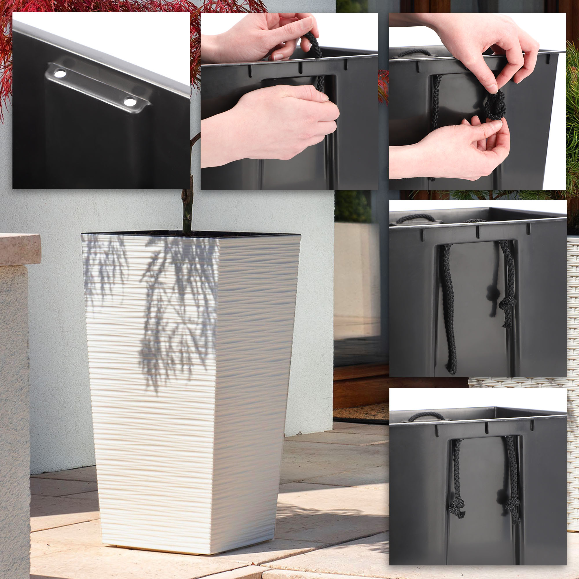 Donice z wkładem Tuluza dłuto 25 cm + 30 cm + 35 cm, kremowe