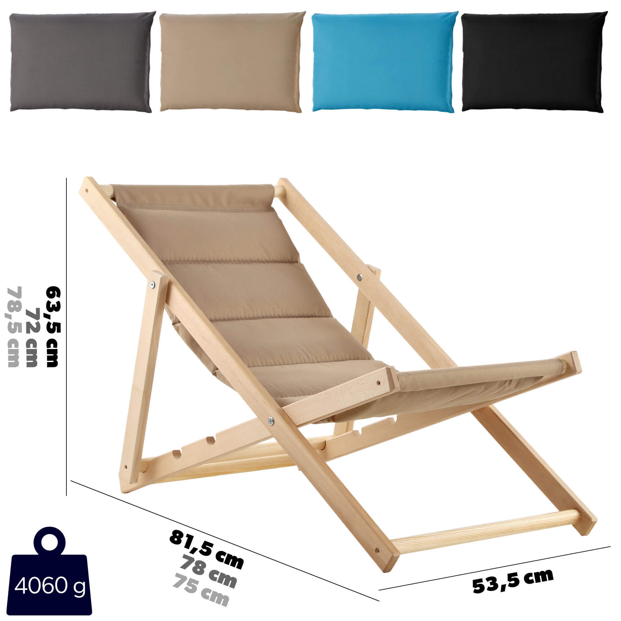 Leżak plażowy z poduszką Troia, cappucino