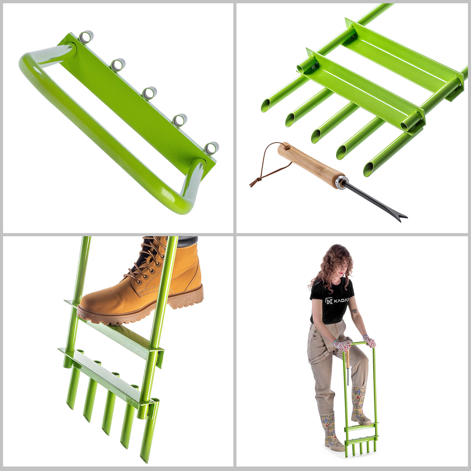 Aerator rurkowy ręczny do trawników Adum 90 x 30 cm stalowy zielony