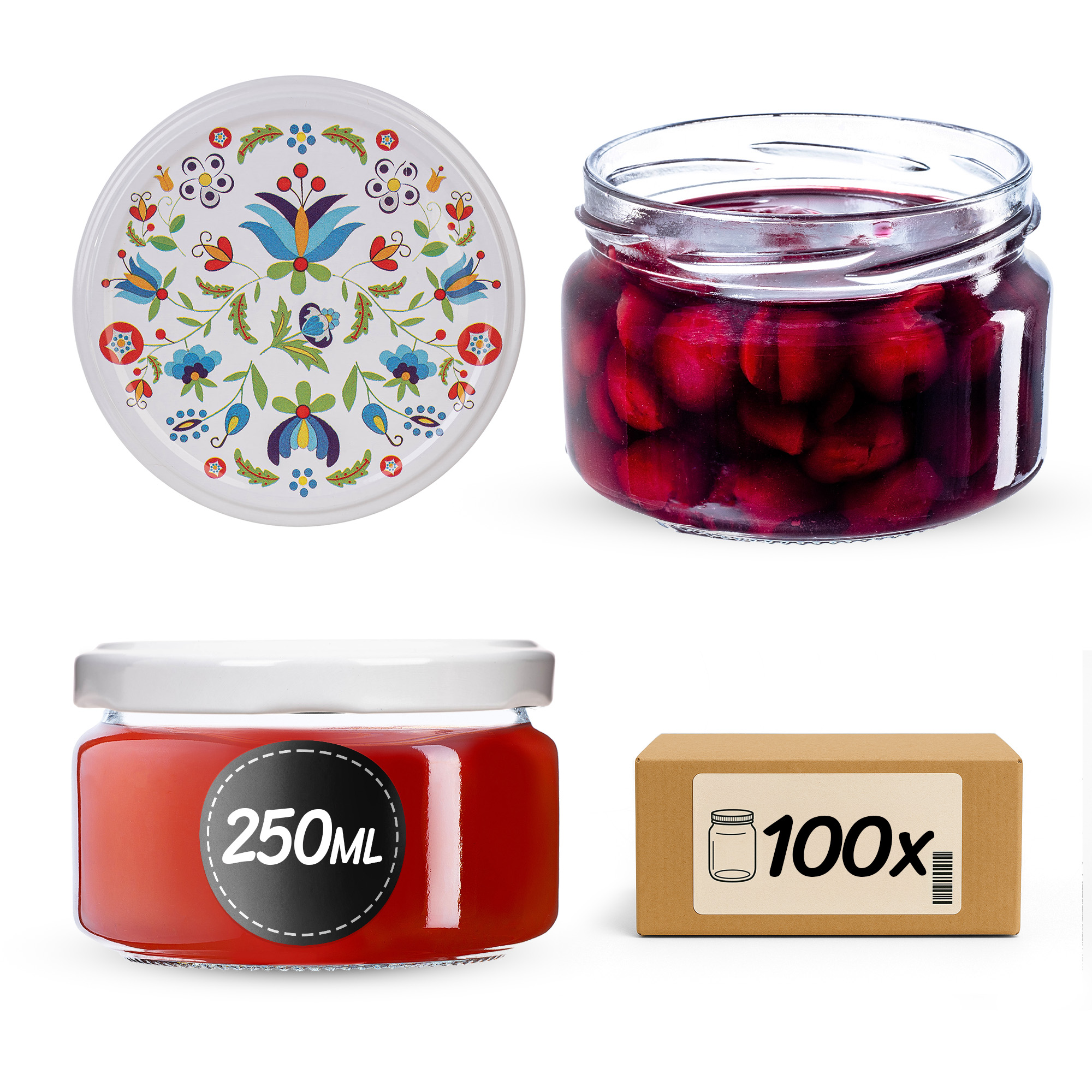 Słoiki na przetwory Denia 250ml 100szt 82mm + wieczko "Kaszuby"
