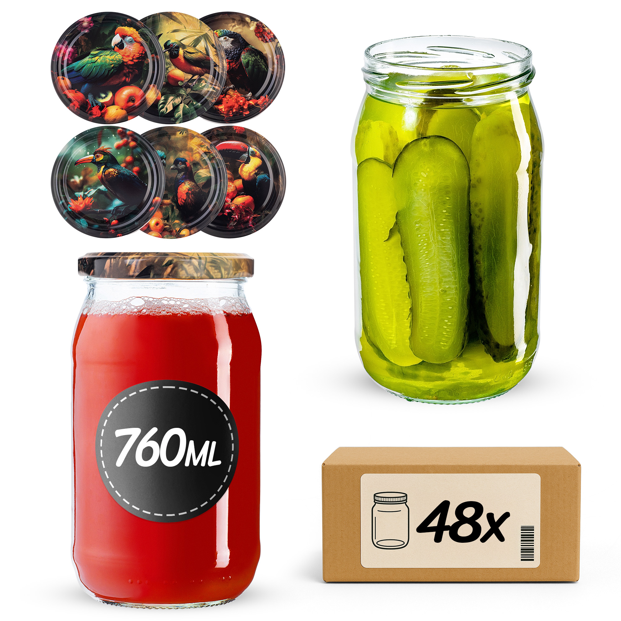 Słoiki na przetwory Niva 760ml fi82mm 48szt + wieczko Ptaki