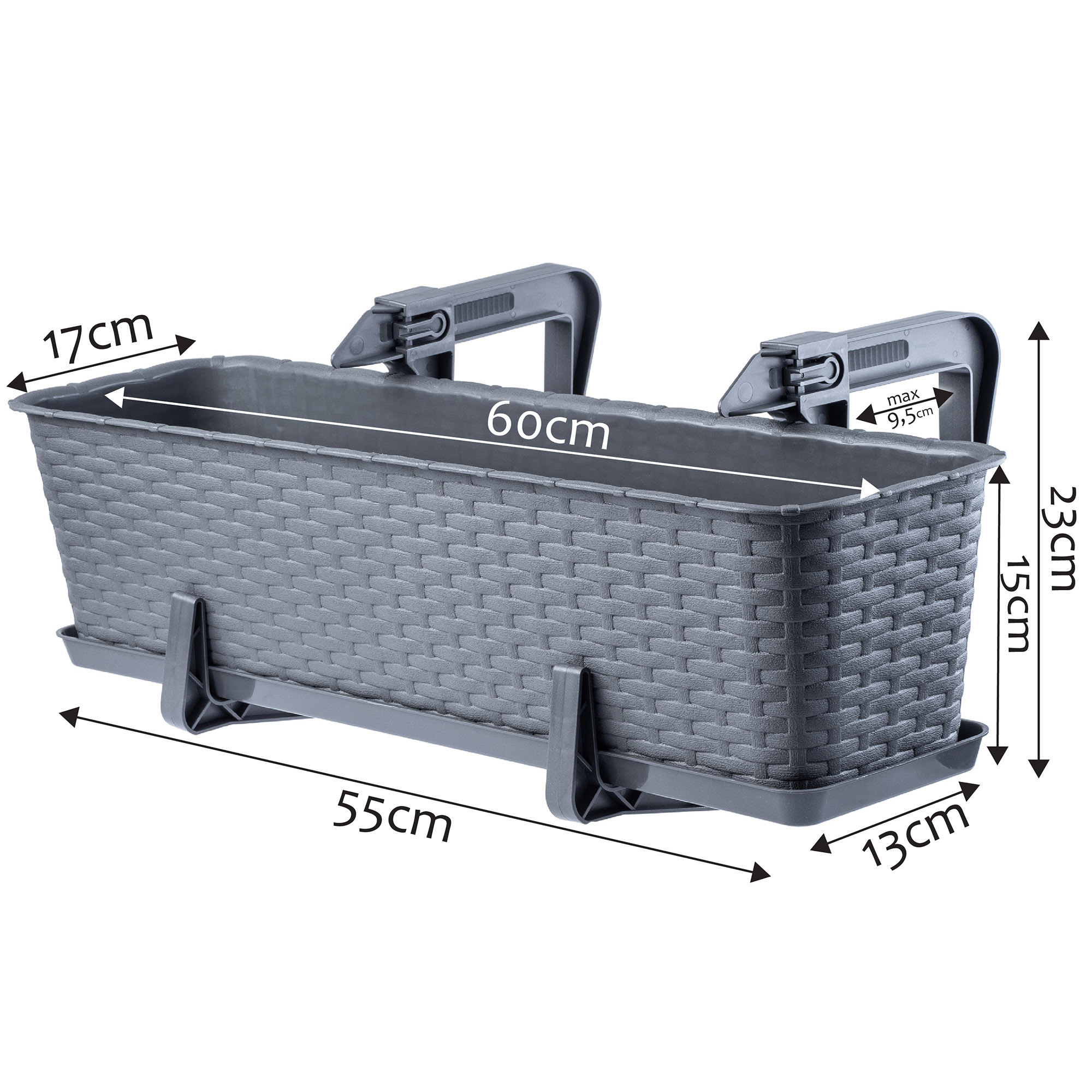 Skrzynka balkonowa z podstawką Frette 60 x 15 cm, grafit