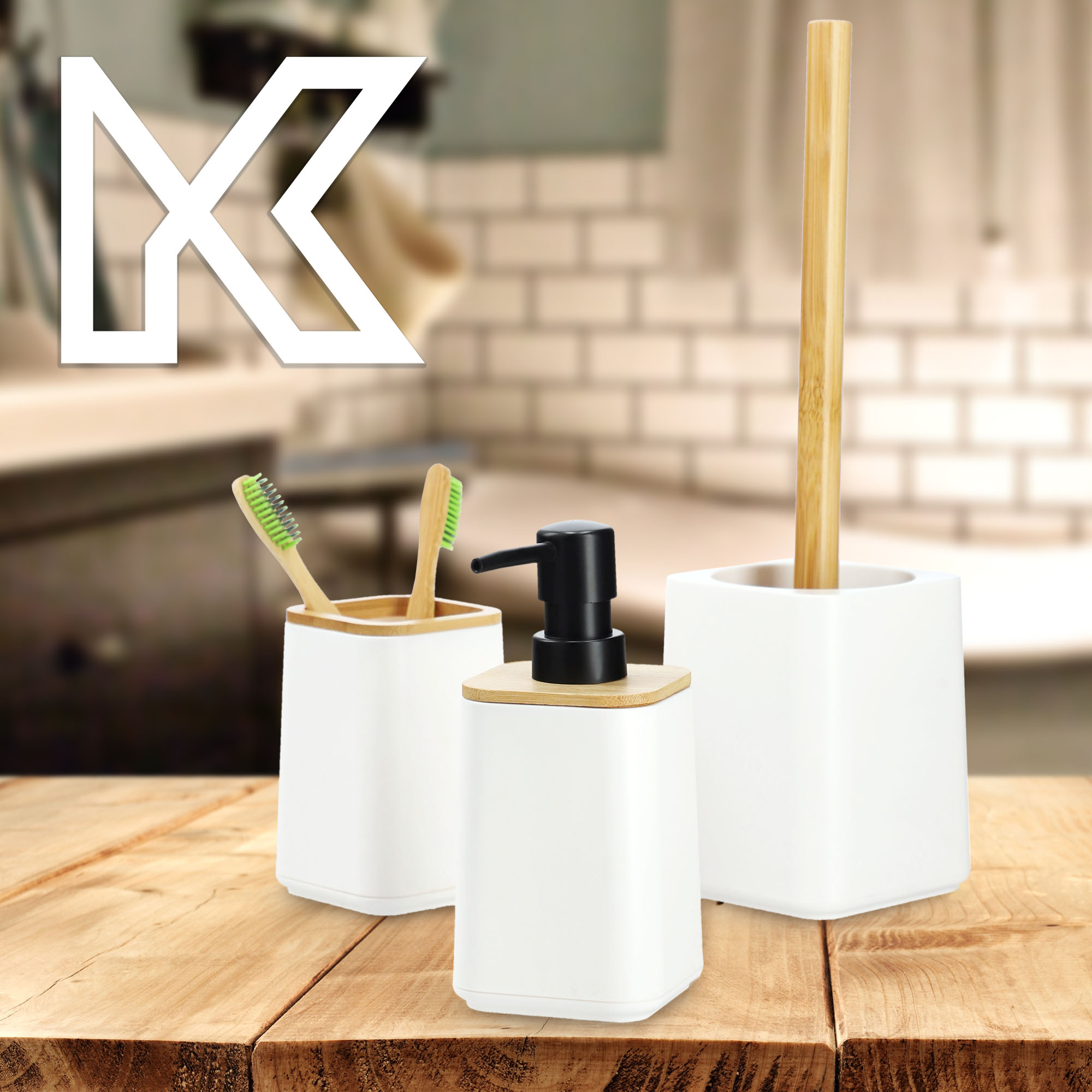 Zestaw Carrara Dozownik na mydło + Kubek łazienkowy + Szczotka WC, biały