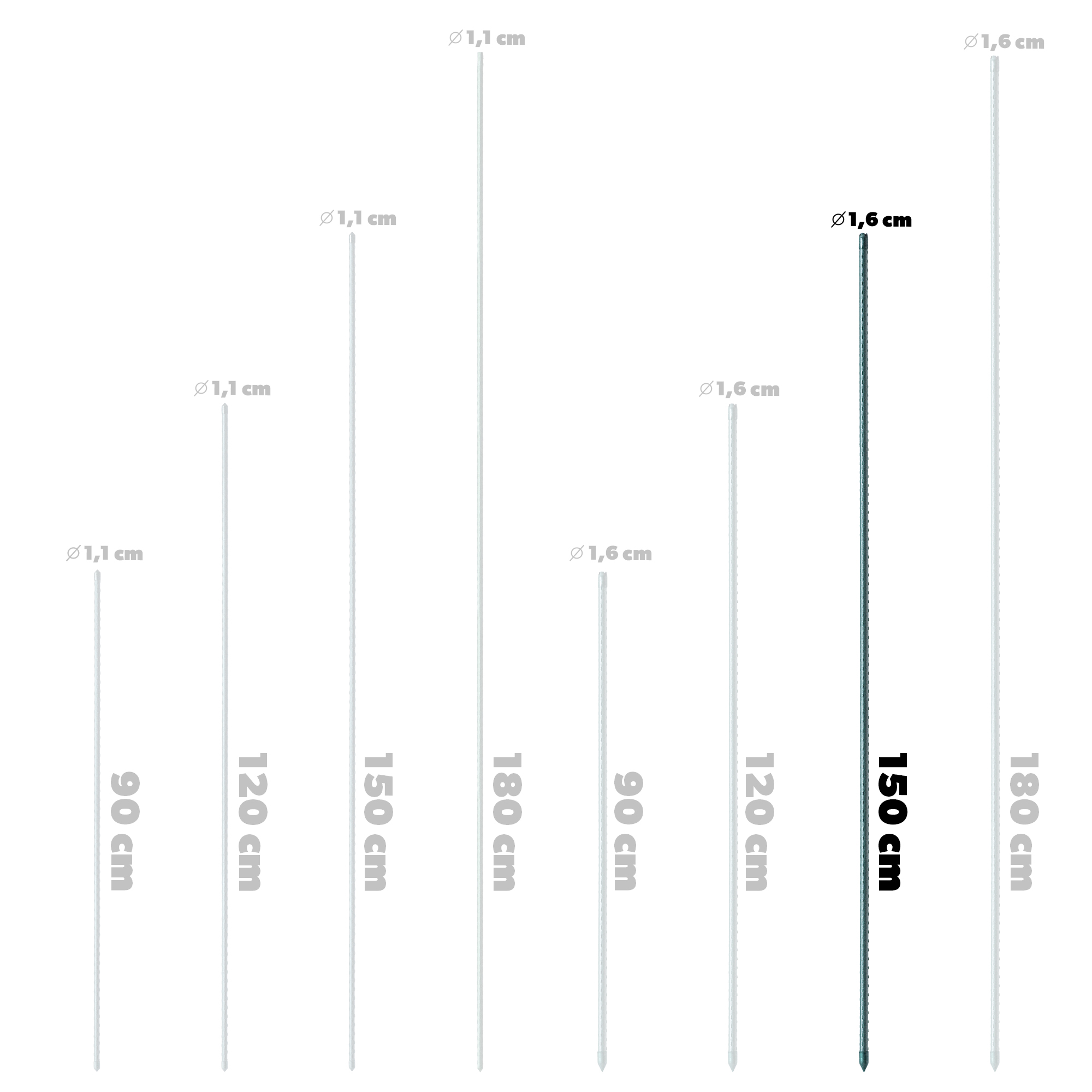 Podpora ogrodowa tyczka do roślin Trang 150cm 16mm 15szt