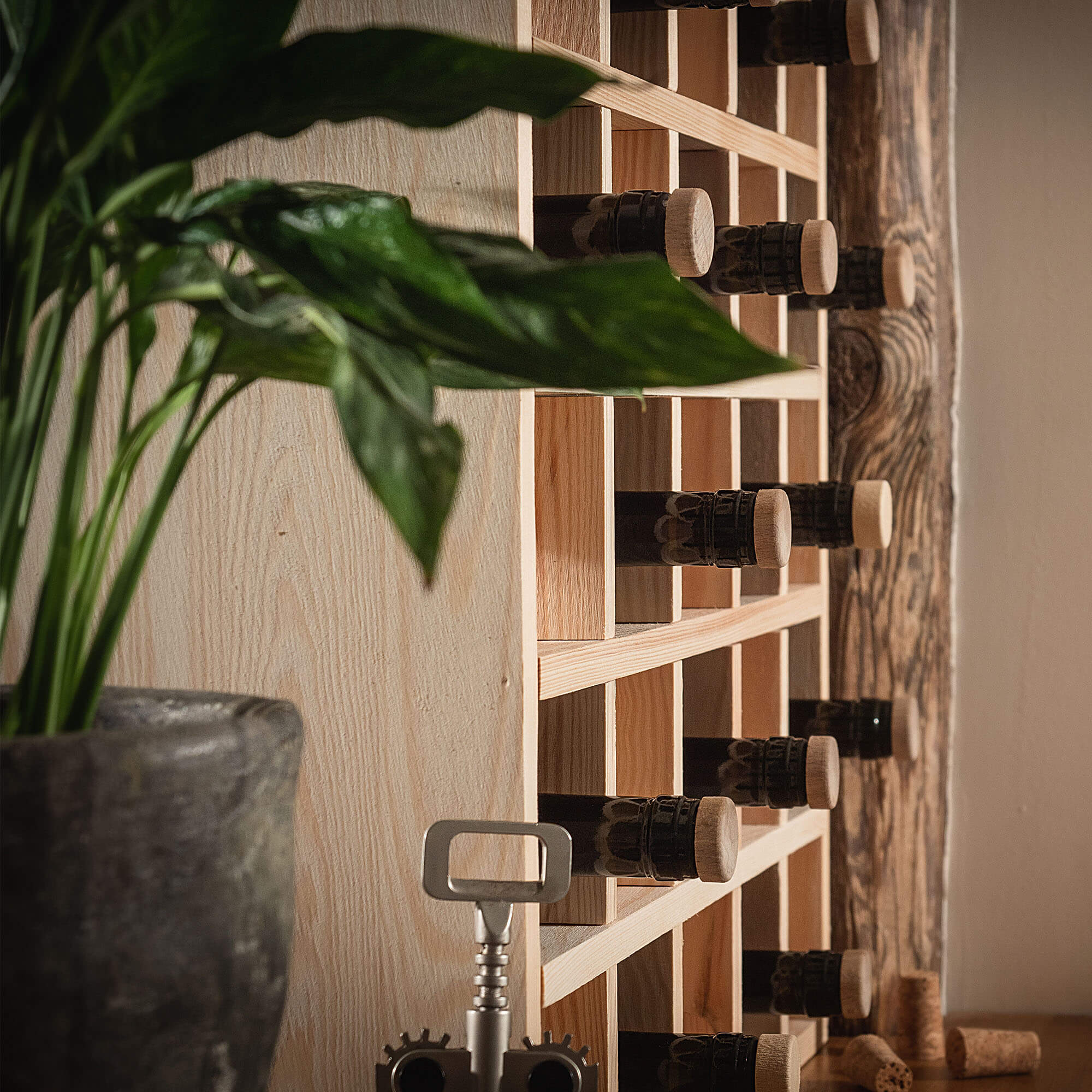 Regał na wino Loreo szachownica drewniany jasny brąz