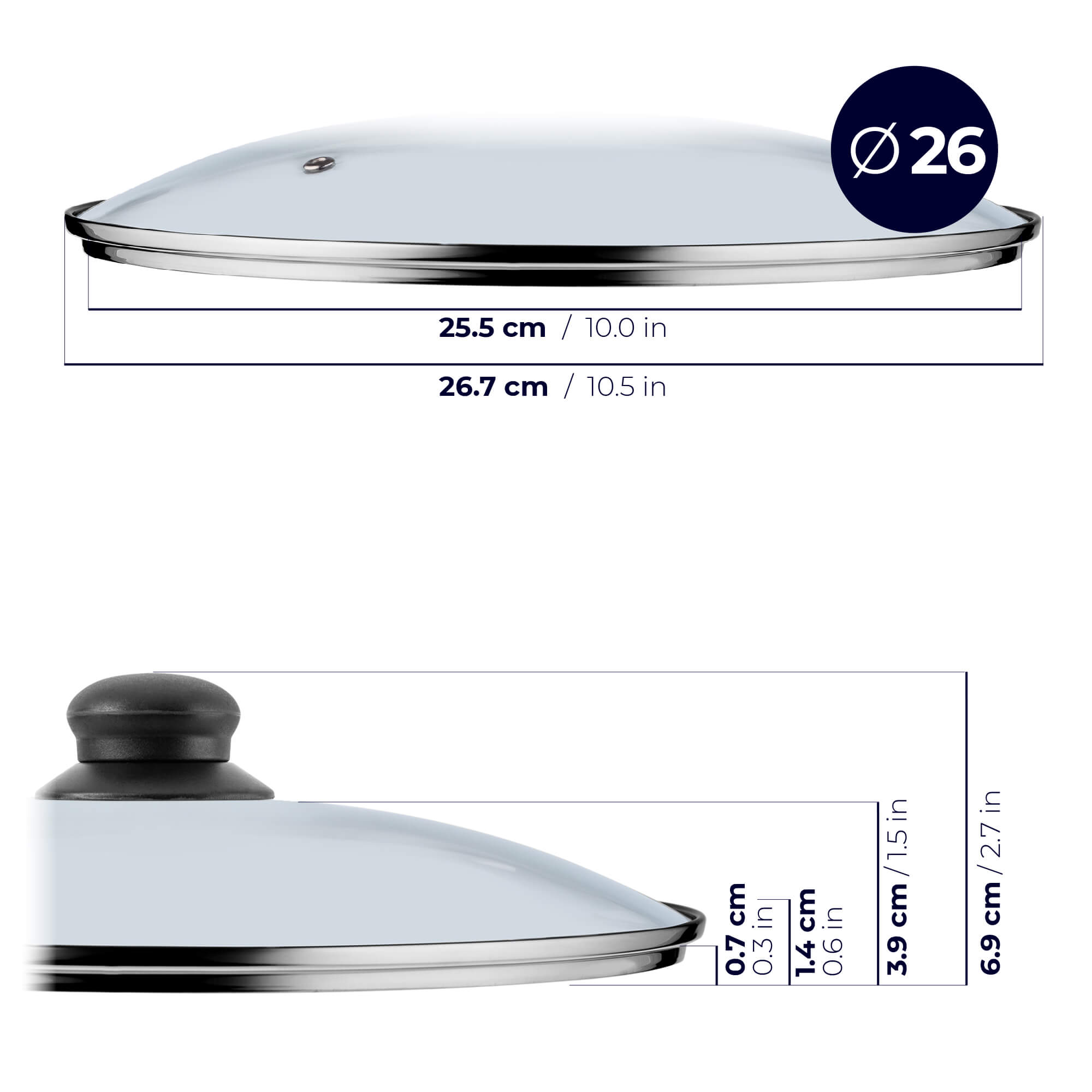 Pokrywa żaroodporna z uchwytem Pecoraro 26 cm, czarna