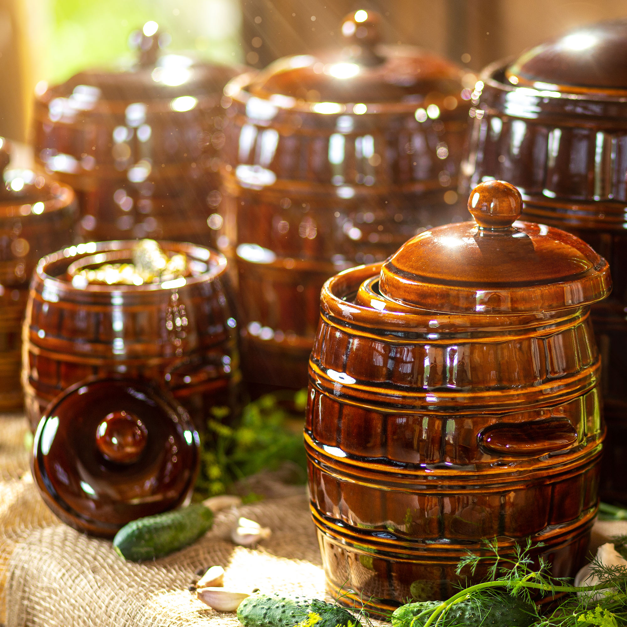 Beczka kamionkowa Helios 3.2L, z kołnierzem i pokrywką