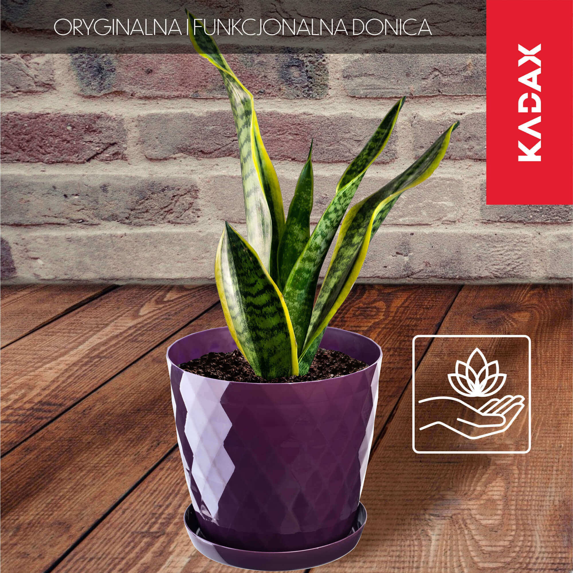 Doniczka na kwiaty z podstawką Amily 14 cm, śliwkowa