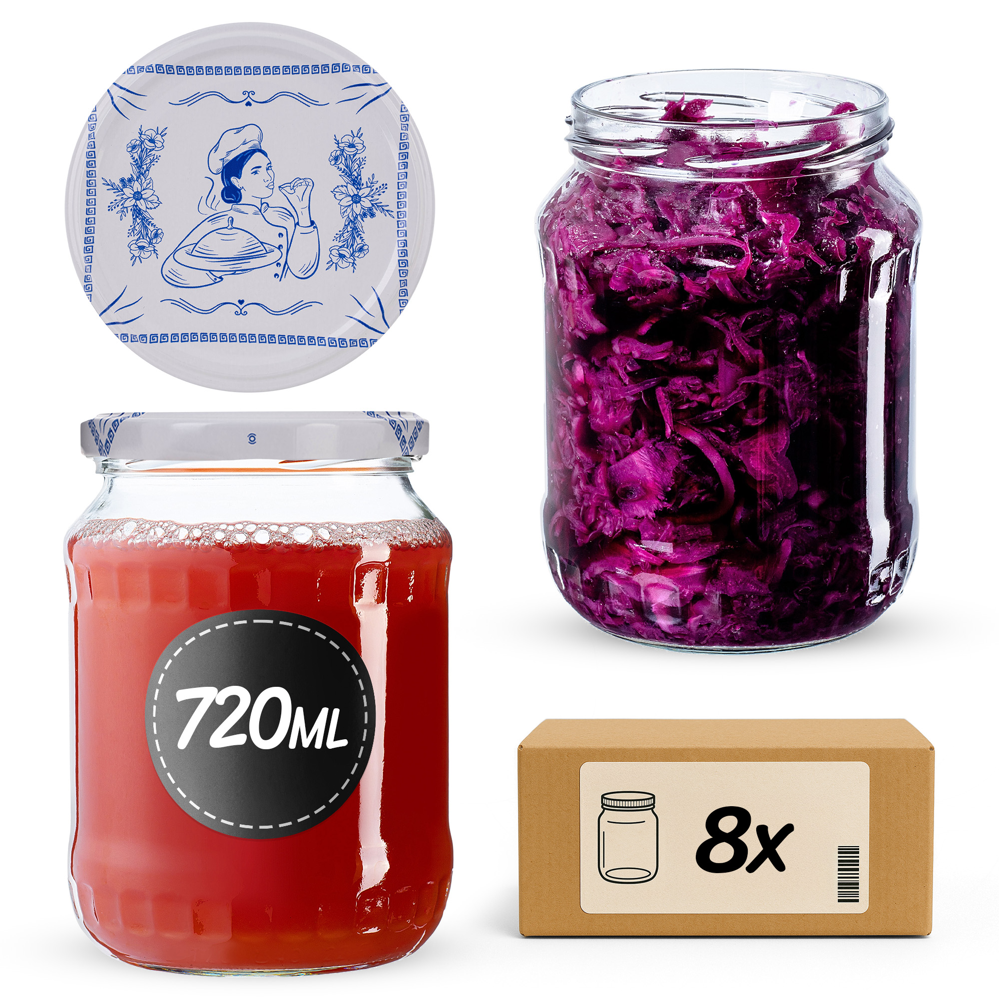 Słoiki na przetwory Jukka 720ml fi82mm 8szt + wieczko Makatka