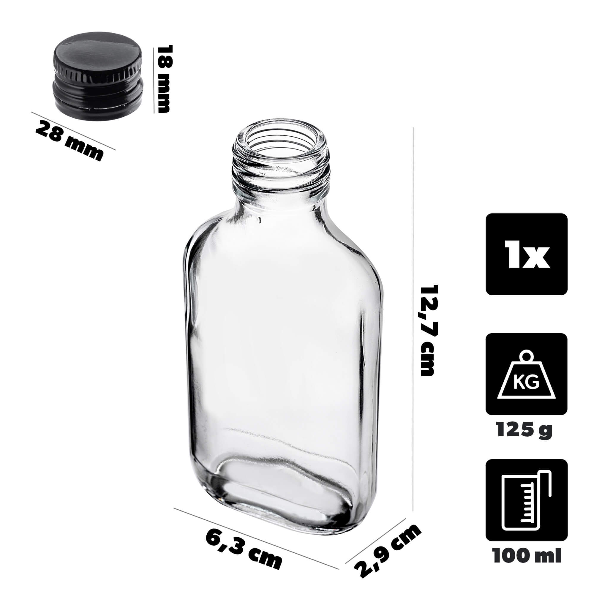 Butelka piersiówka Viane 100ml z czarną zakrętką 1 szt.