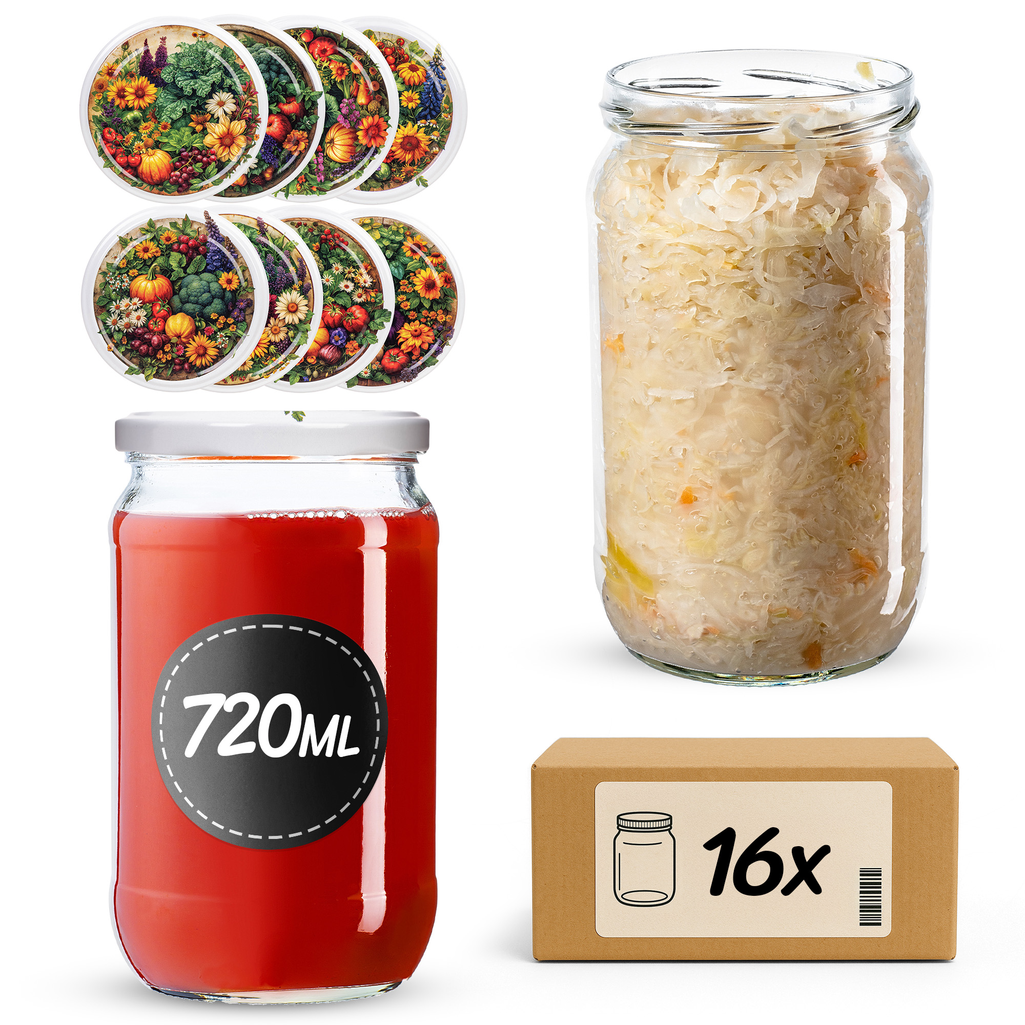 Słoiki na przetwory Niva 720ml fi82mm 16szt + wieczko Warzywny mix