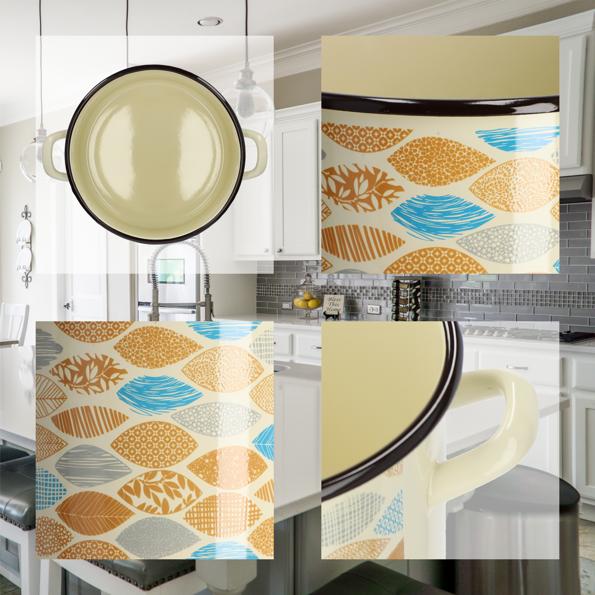 Garnek emaliowany wysoki 1.5L, beżowy