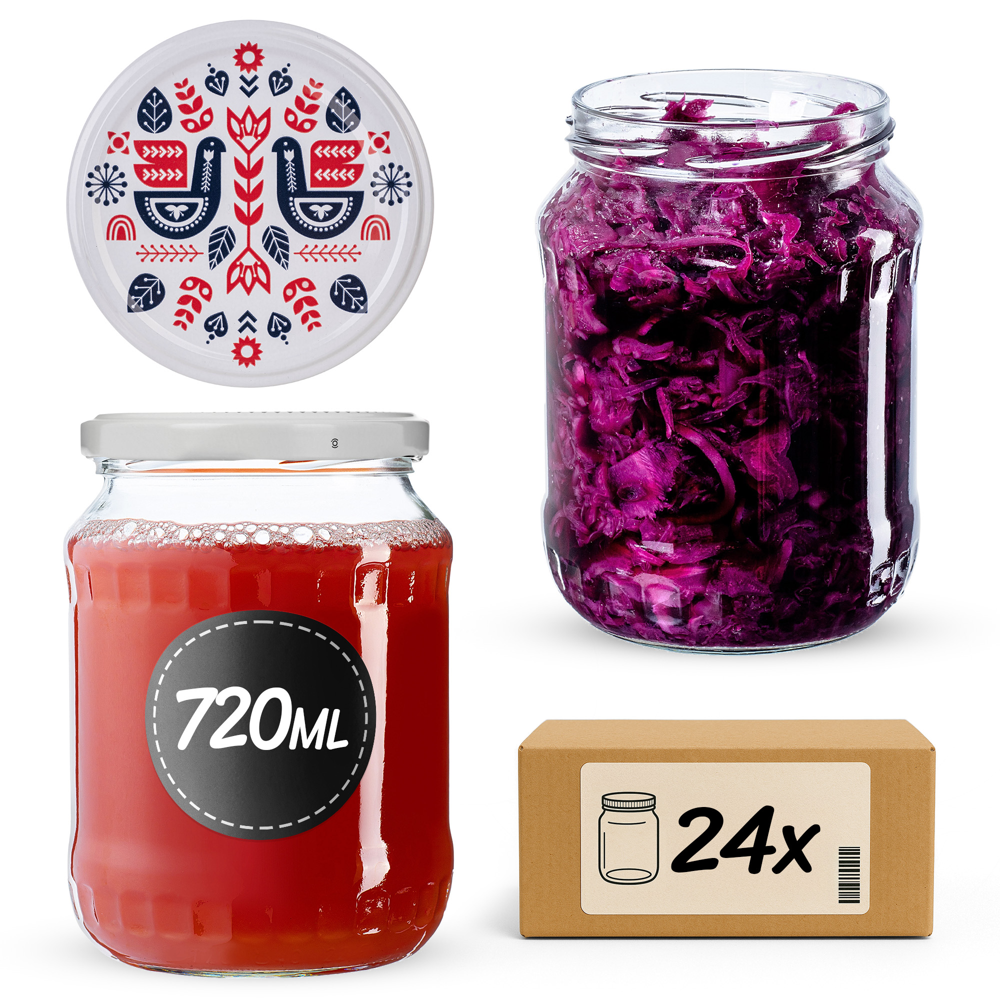 Słoiki na przetwory Jukka 720ml fi82mm 24szt + wieczko Kurpie