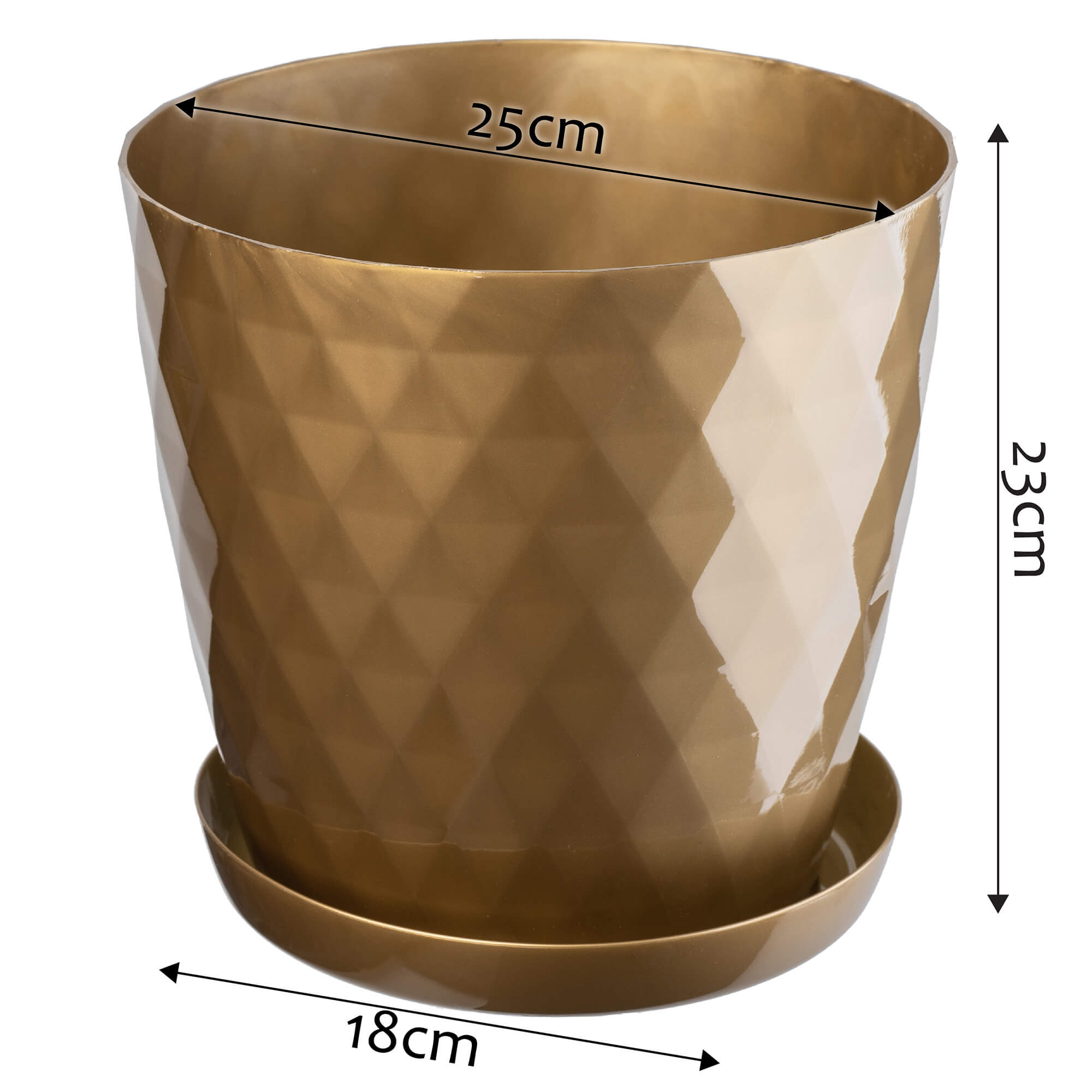 Doniczka na kwiaty z podstawką 25 cm, złota