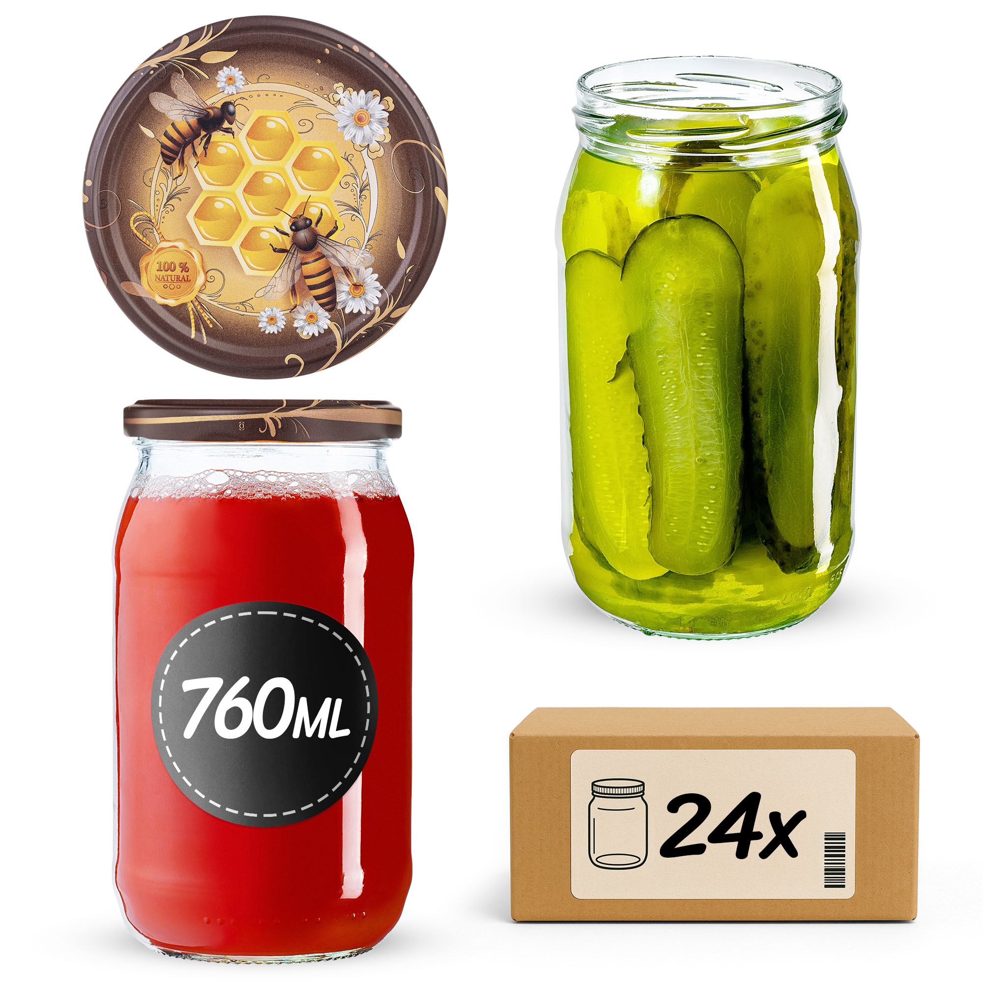 Słoiki na przetwory Niva 760ml fi82mm 24szt + wieczko Miód