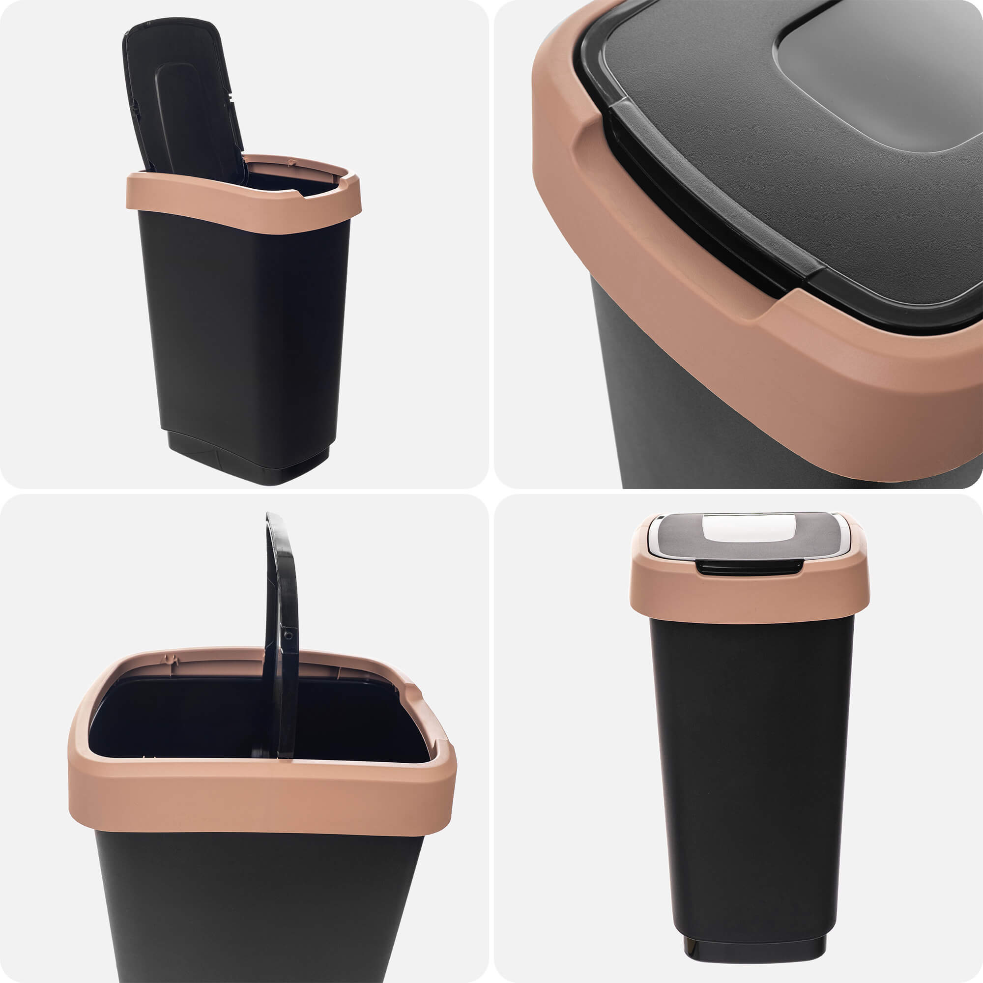 Kosz na śmieci Morin 25L z klapą obrotową czarno-brązowy