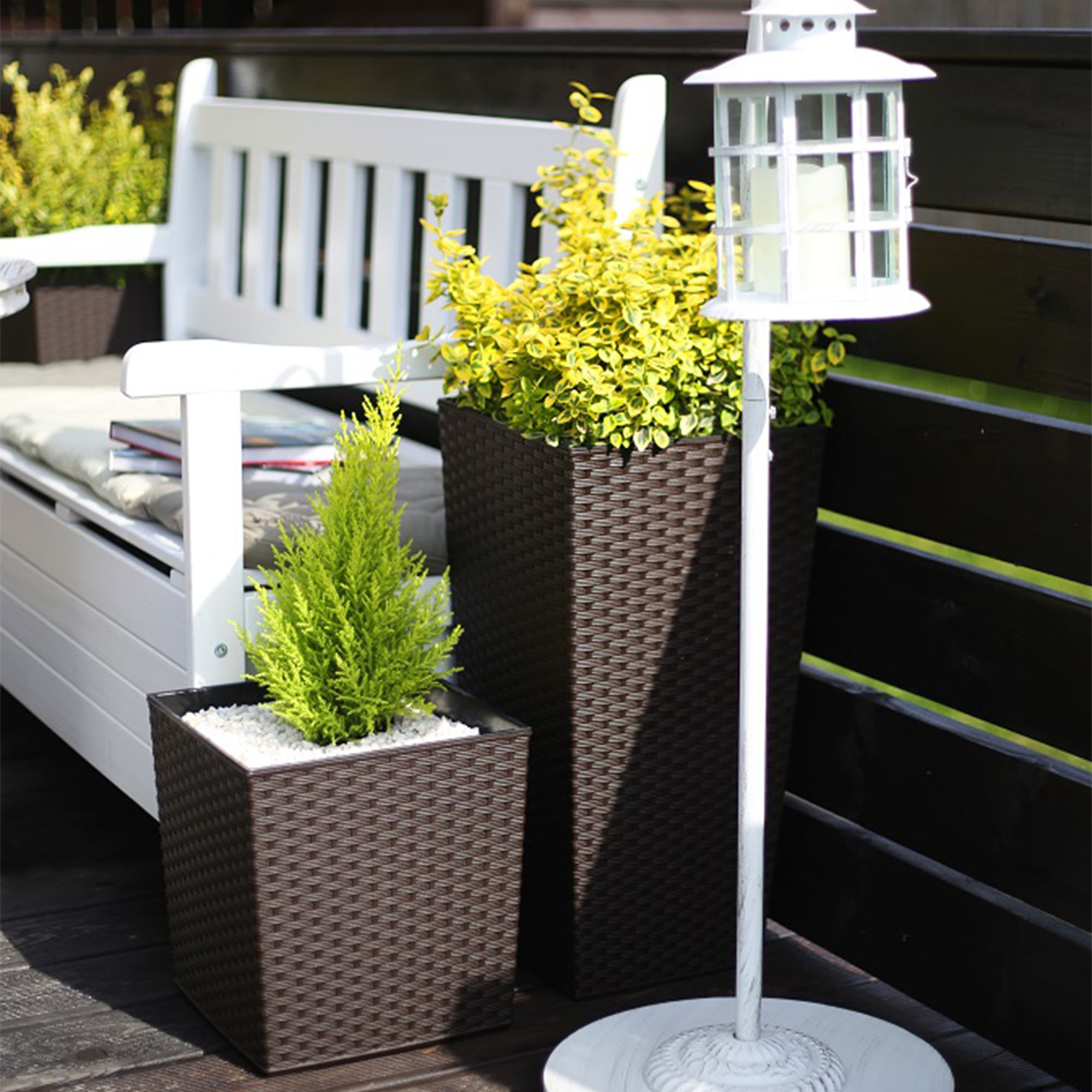 Donice na kwiaty z wkładem Pesaro rattan 25 cm + 30 cm +35 cm, mokka