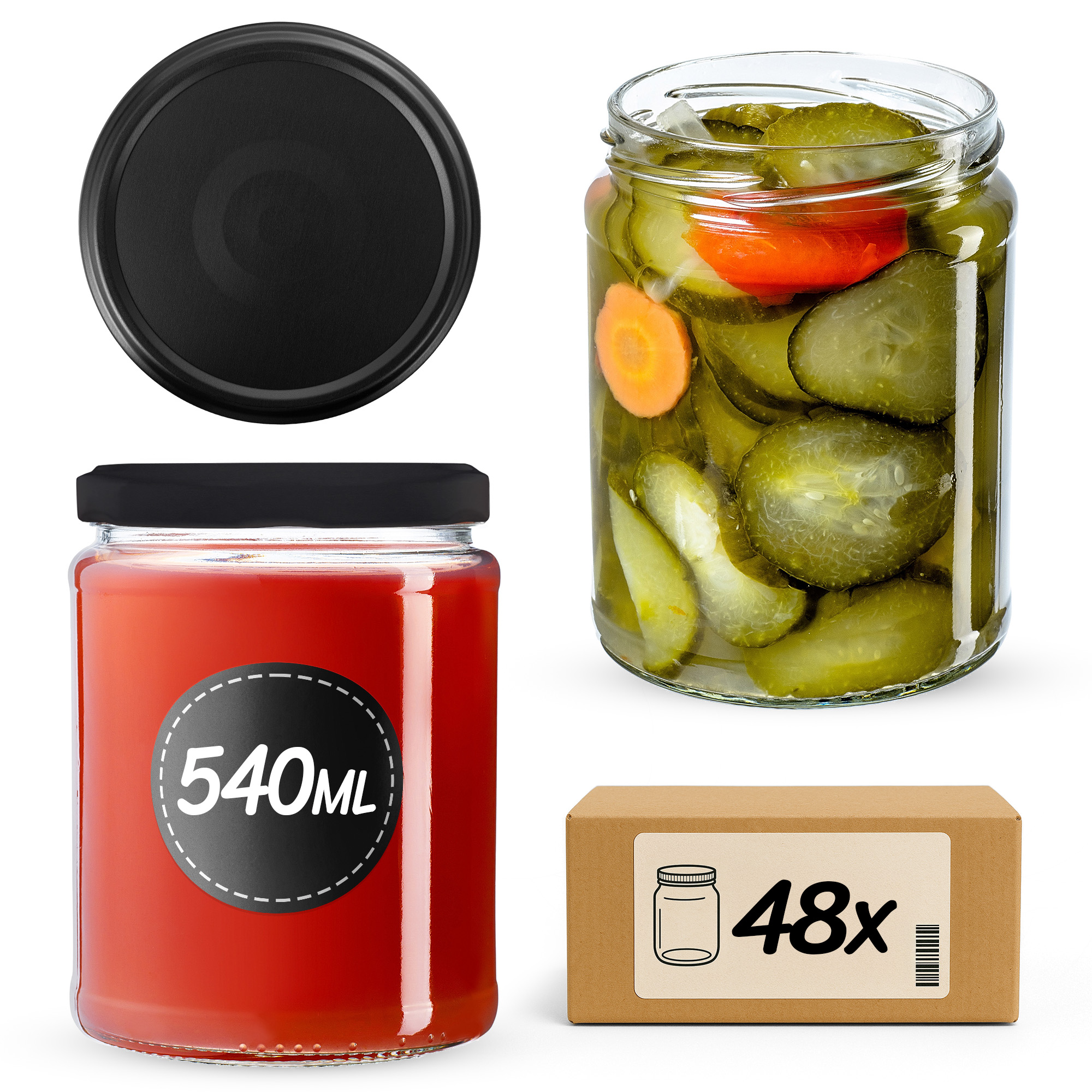 Słoiki na przetwory Maki 540ml fi82mm 48szt + wieczko Czarny mat