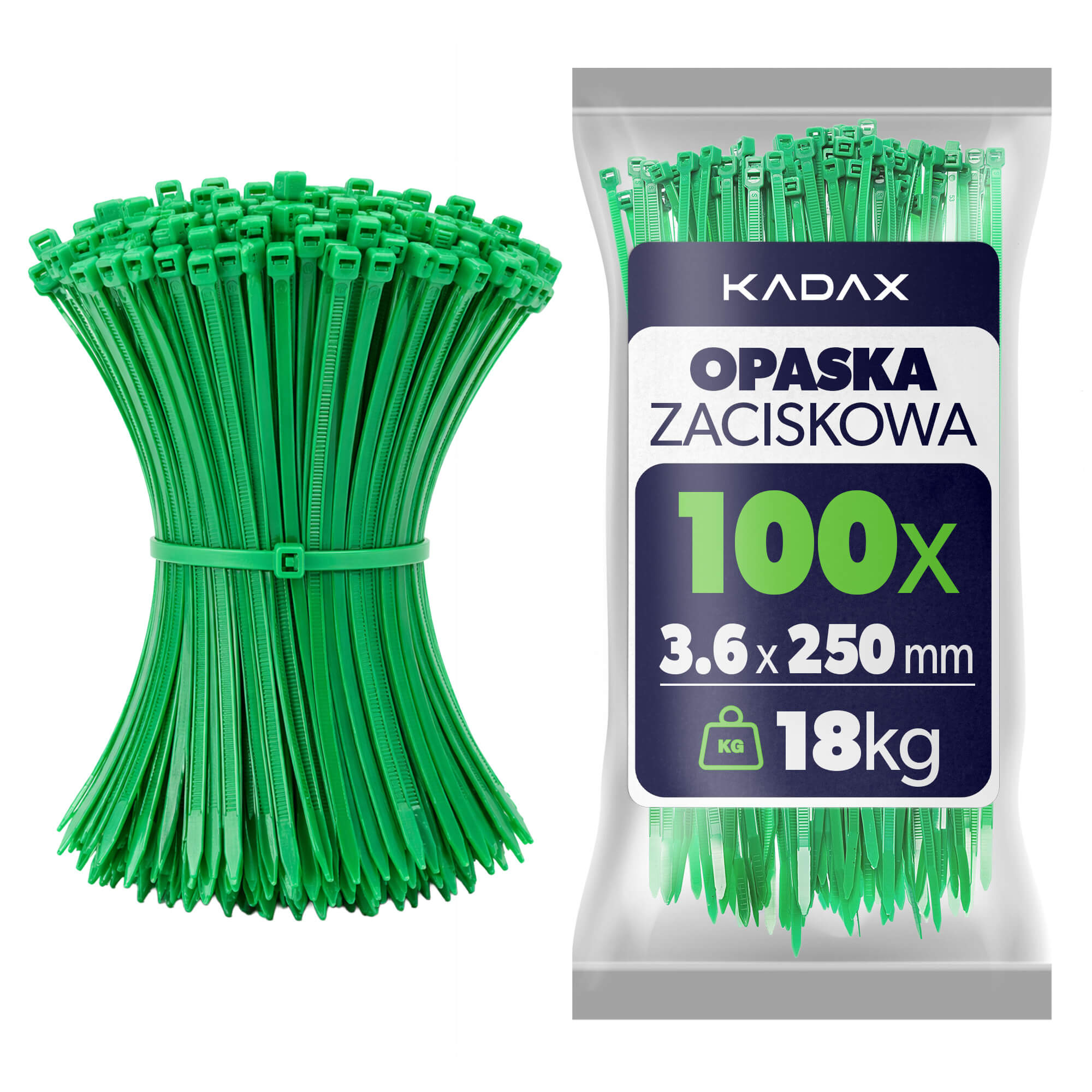 Opaski zaciskowe Maurens 250 x 3.6 mm zielone 100 szt.