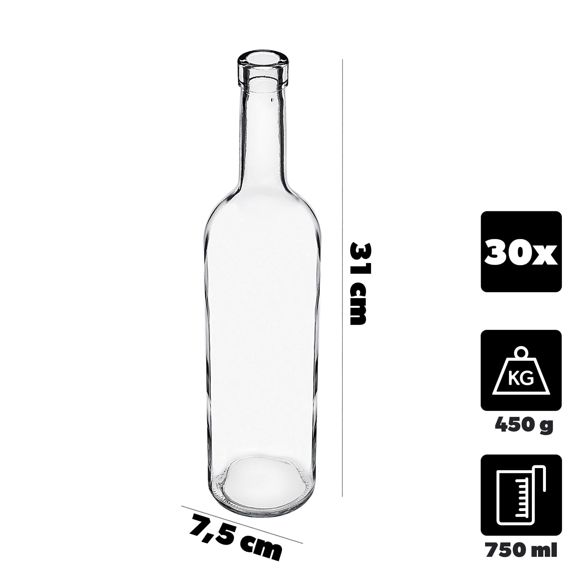 Butelka na wino Biagio 750ml biała bez korka 30 szt.