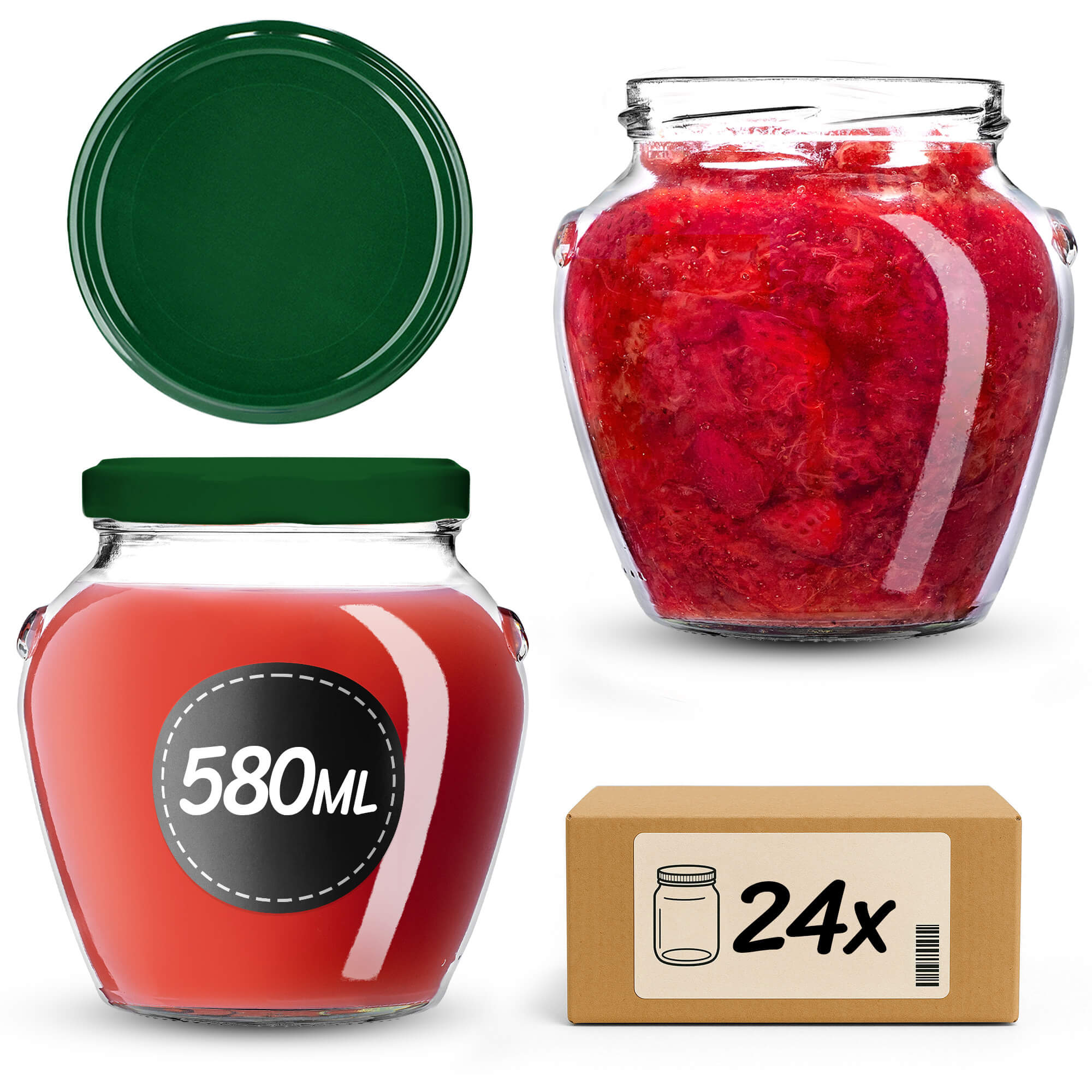 Słoiki na przetwory Sassa 580ml 24szt 82mm + wieczka zielone