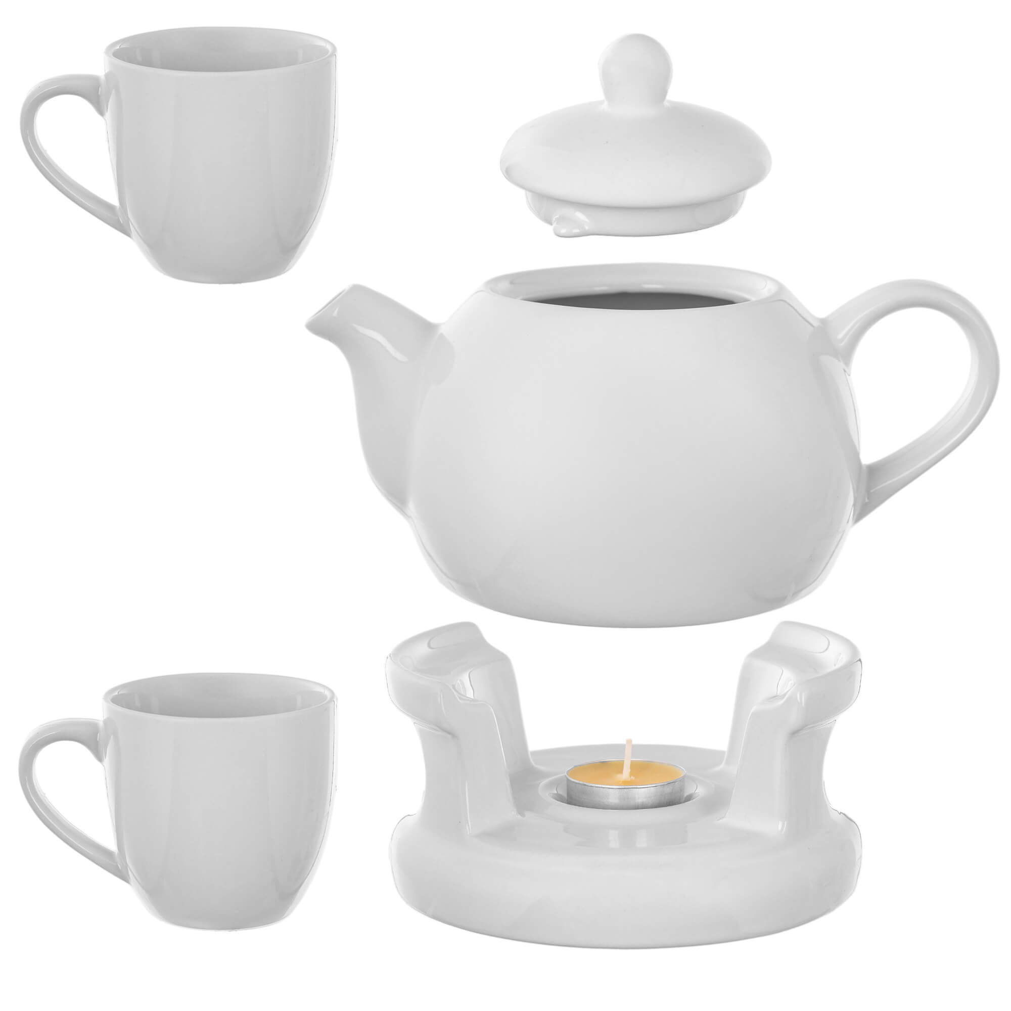 Dzbanek ceramiczny z podgrzewaczem Irais 1L + 2 kubki biały