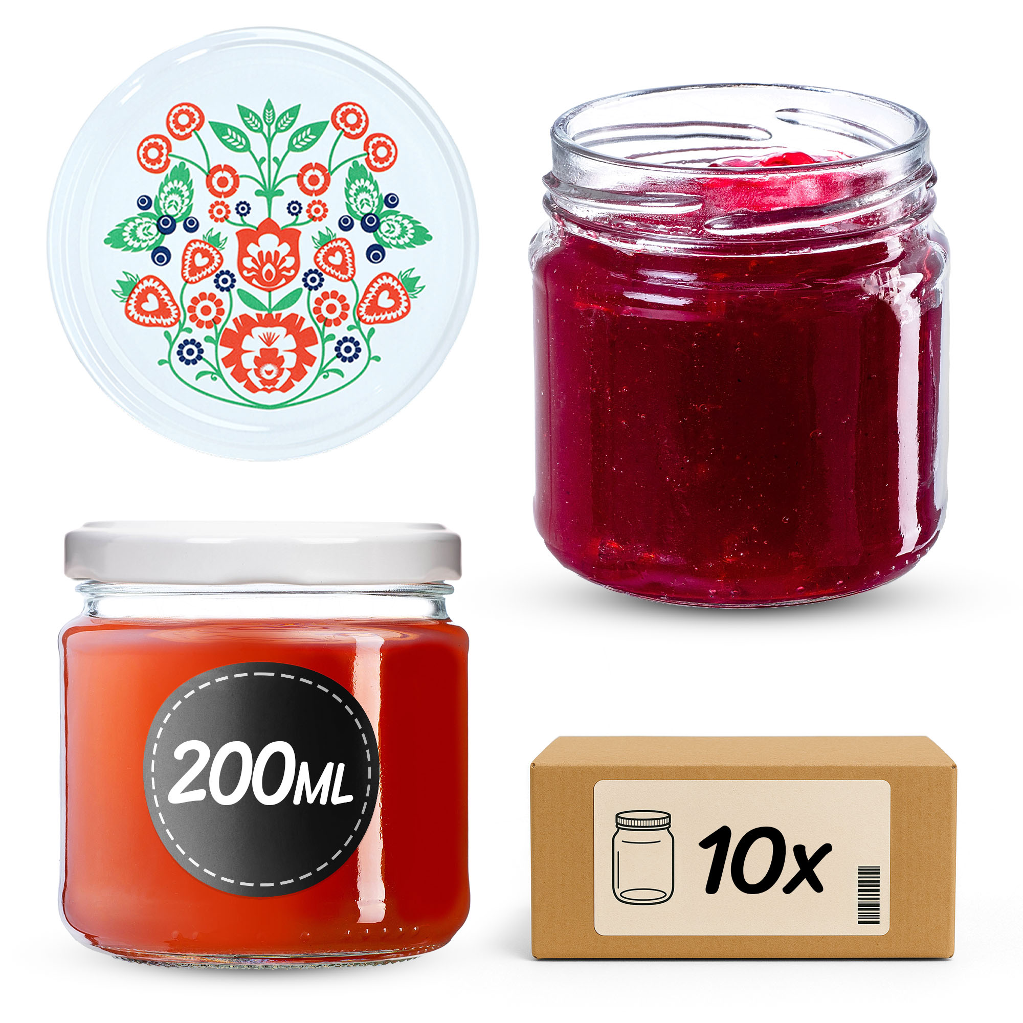 Słoiki na przetwory Lerma 200ml 10szt 66mm + wieczka "Folklor"