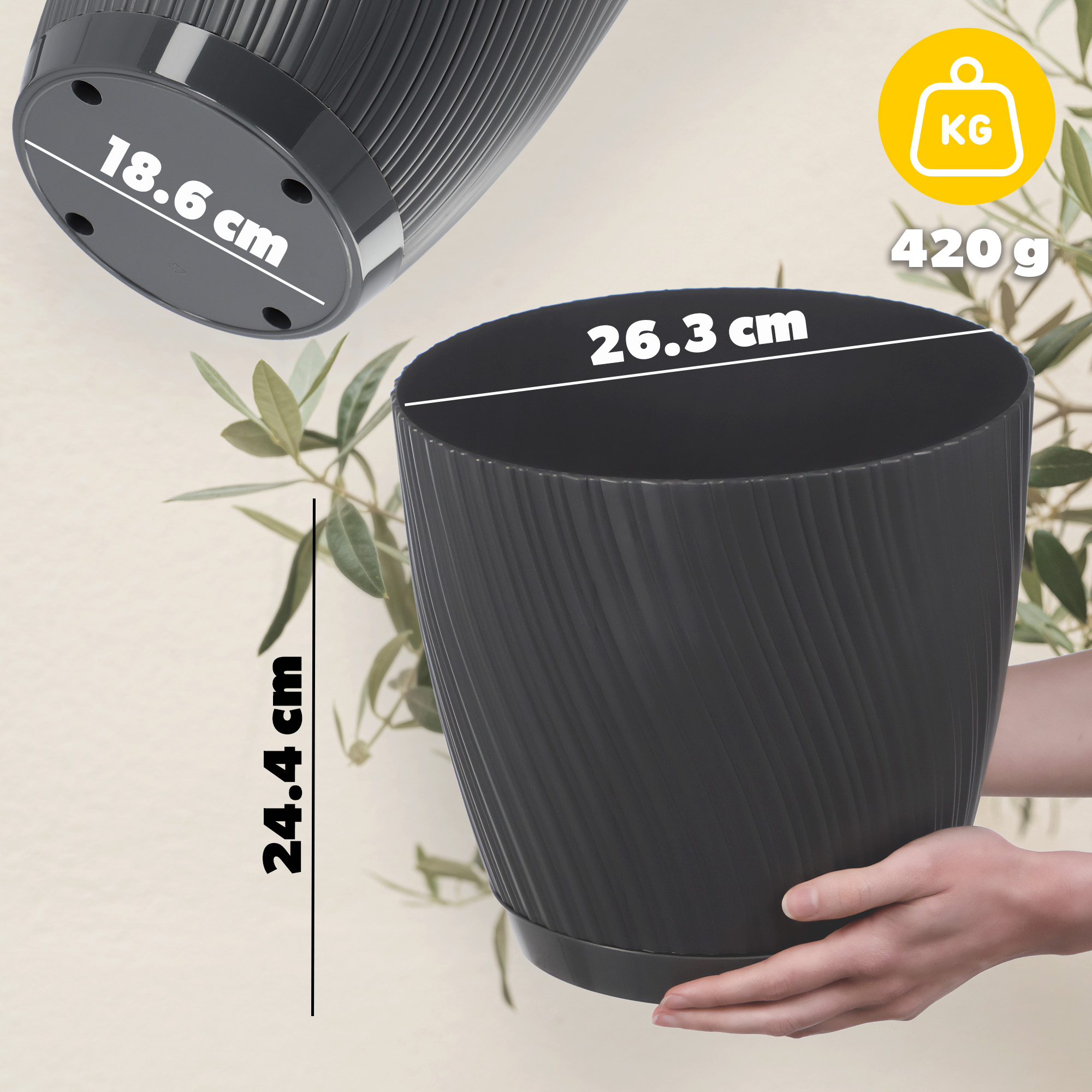 Doniczka z podstawką Tubas 27 cm, antracyt