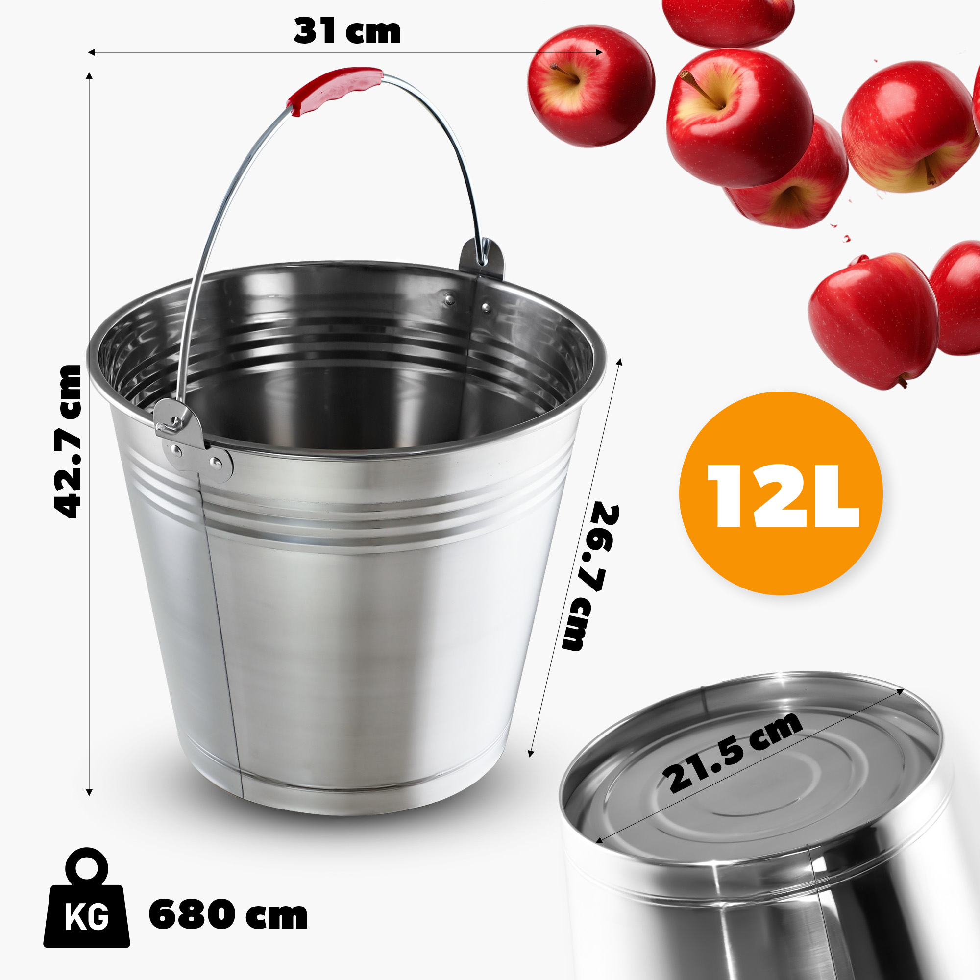 Wiadro nierdzewne Ciney z uchwytem 12L
