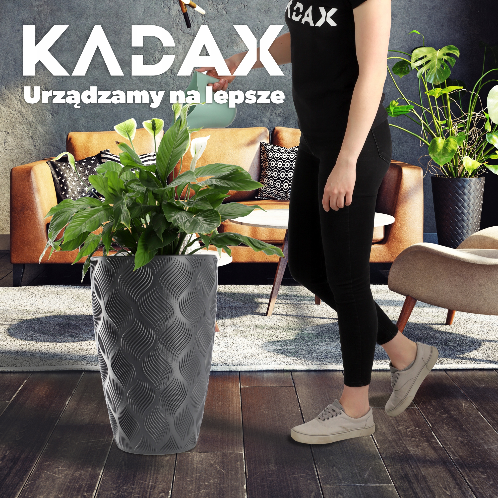 Donica na kwiaty z wkładem wysoka Jesi 30 cm, antracyt