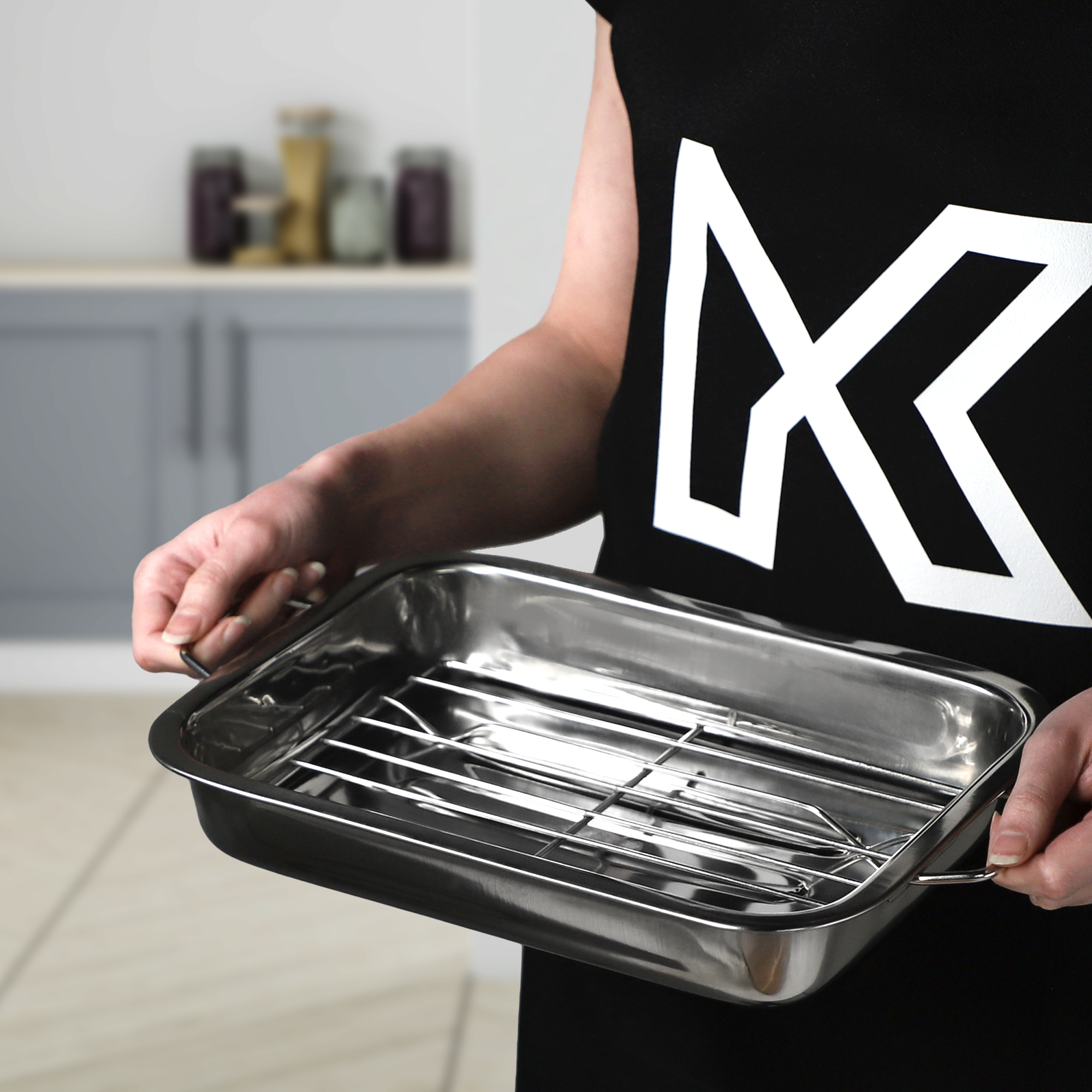 Brytfanny z rusztem 30 + 35 + 40 cm, srebrne