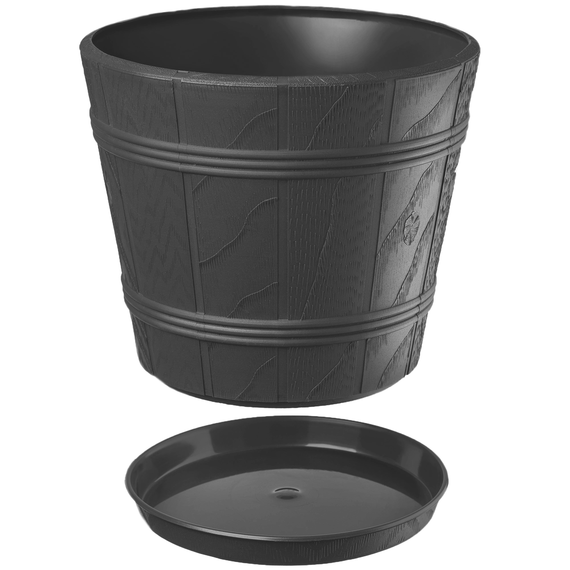 Doniczka drewnopodobna z podstawką Pula 34 cm, grafitowa