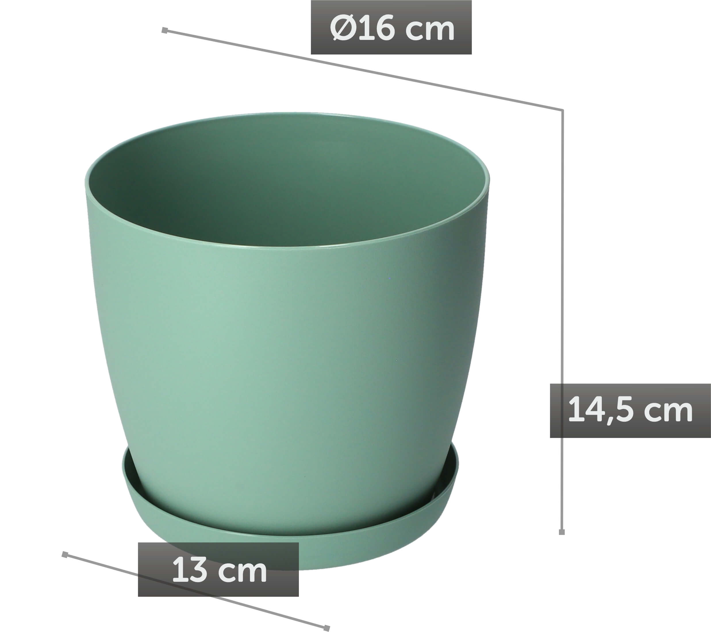 Doniczka Agen z podstawką 16 cm, matowa zielona