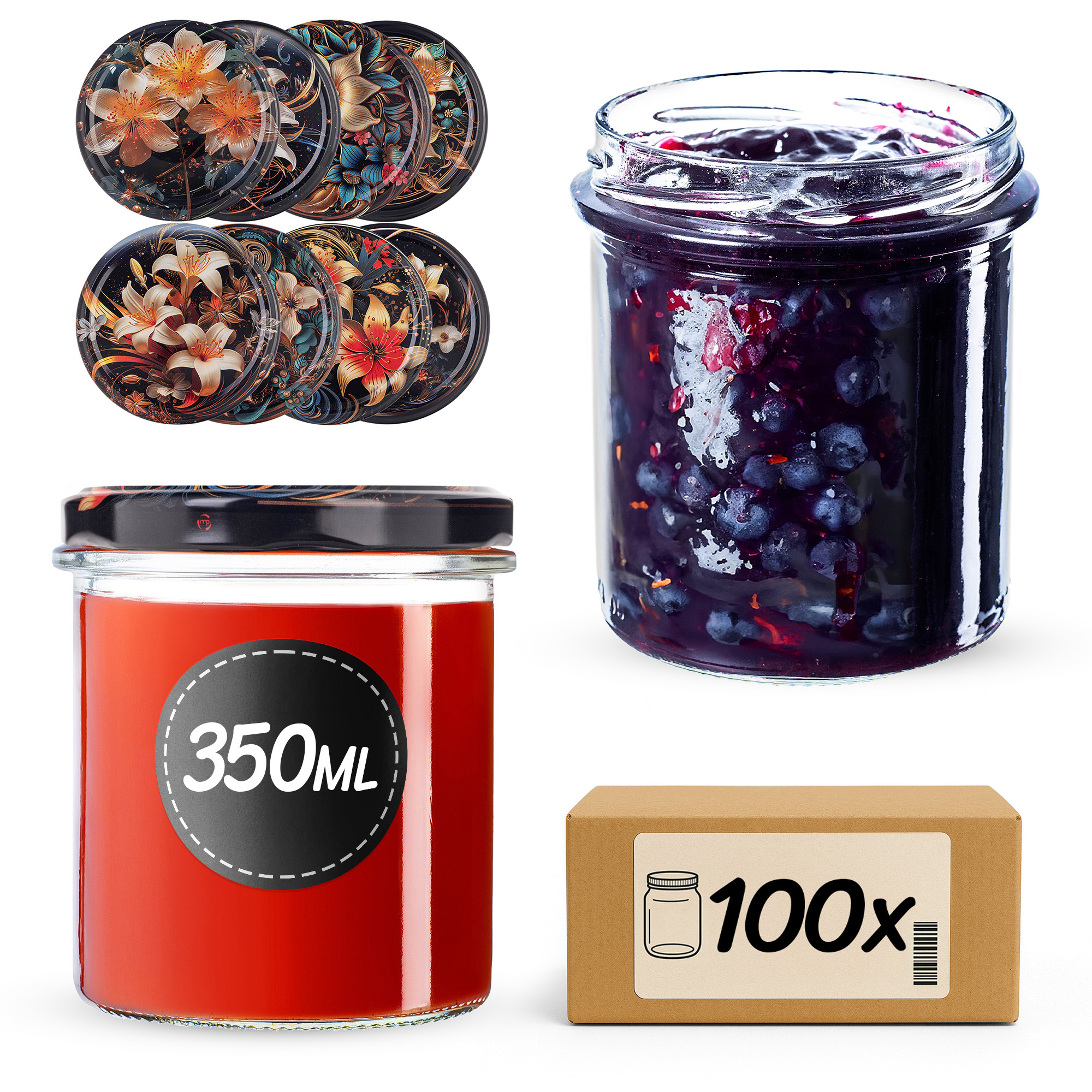 Słoiki na przetwory Avila 350ml fi82mm 100szt + wieczko Kwiaty
