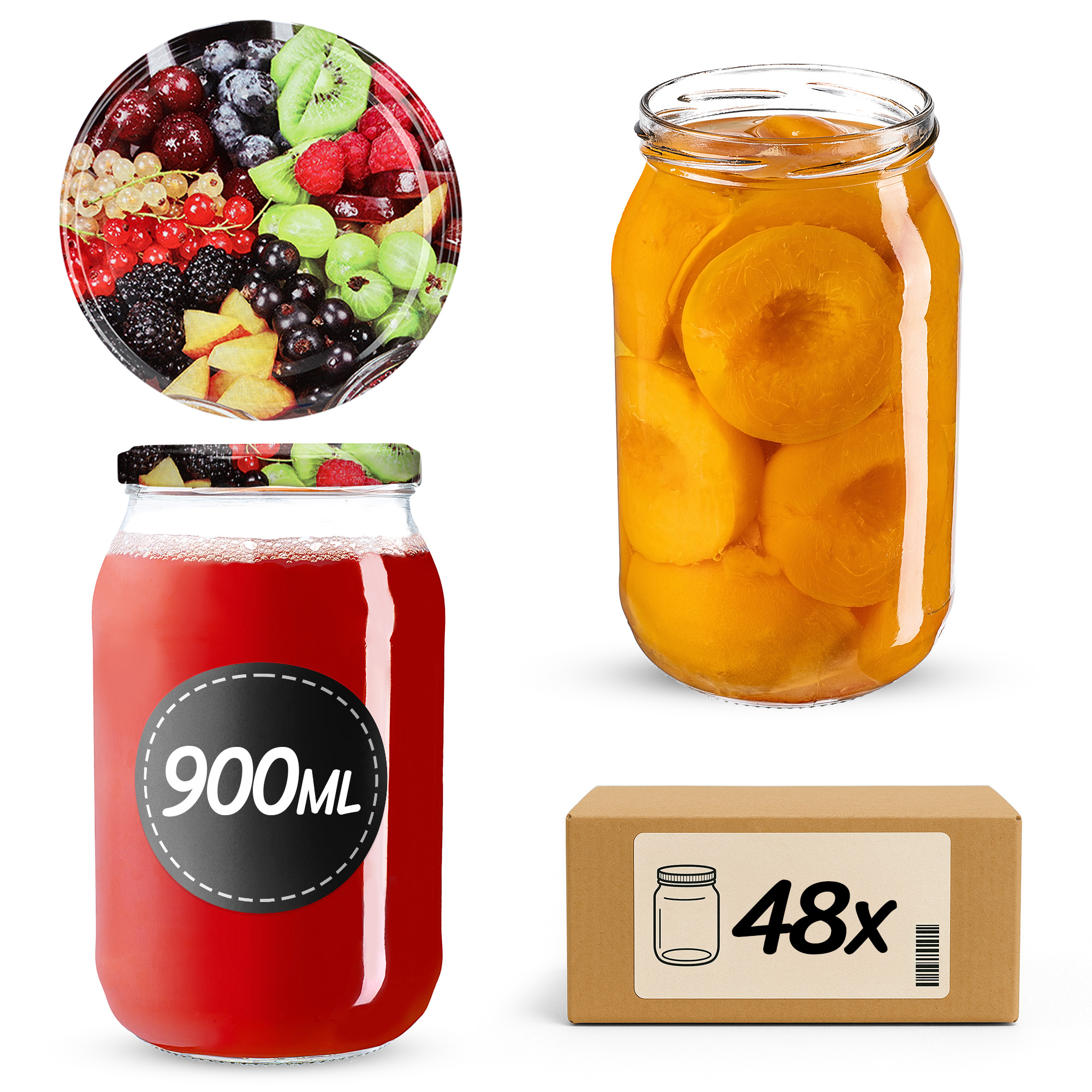 Słoiki na przetwory Simo 900ml 48szt 82mm + wieczka "Owoce"