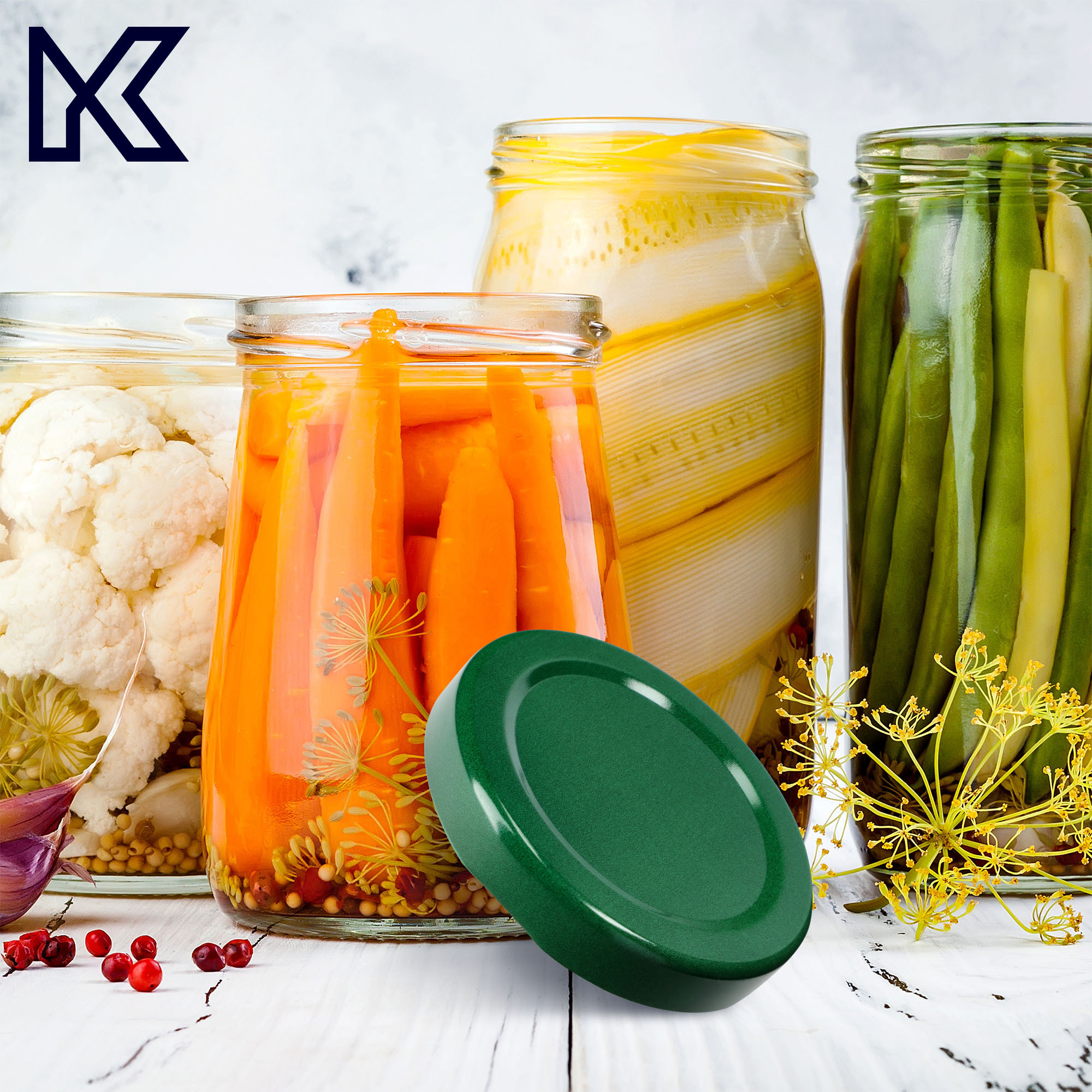 Metalowe wieczka do słoików 50szt fi 58mm zielone