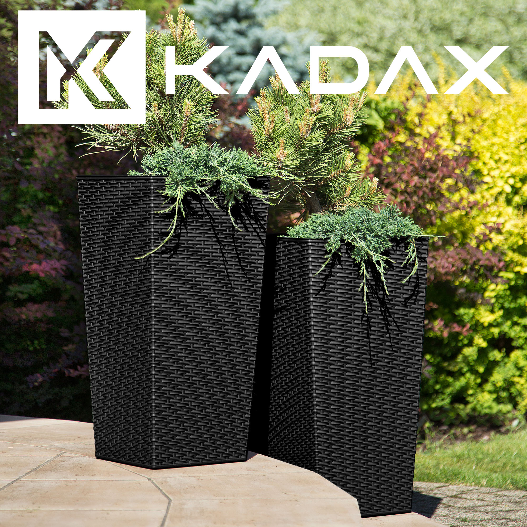 Donice na kwiaty z wkładem Pesaro rattan 30 cm + 35 cm + 40 cm, czarne