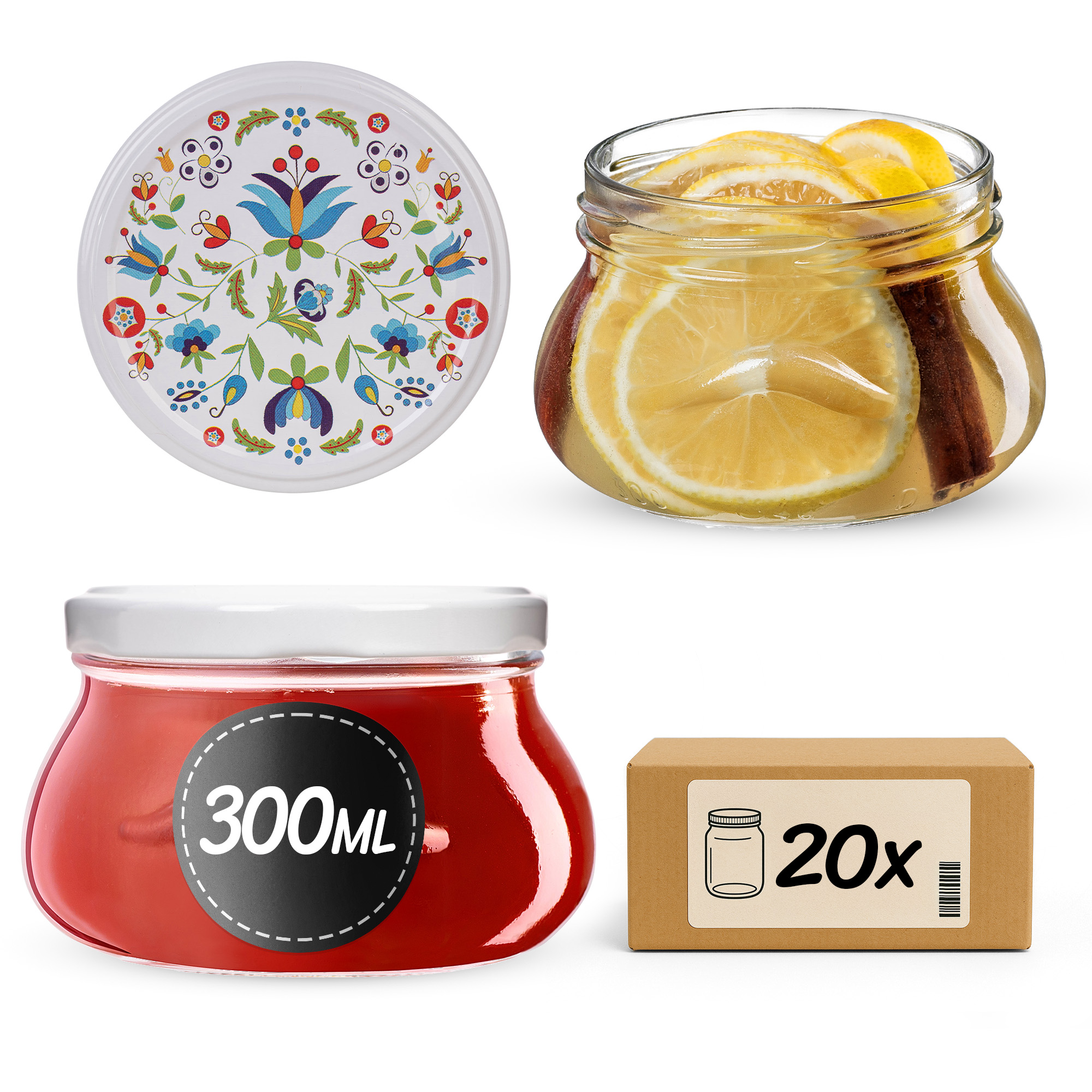 Słoiki na przetwory Raja 300ml fi82mm 20szt + wieczko Kaszuby