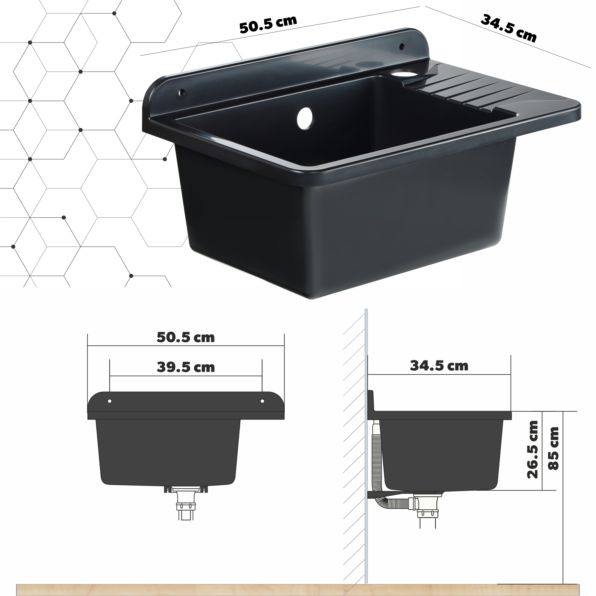 Zlew gospodarczy Gospo z baterią stojącą, czarny