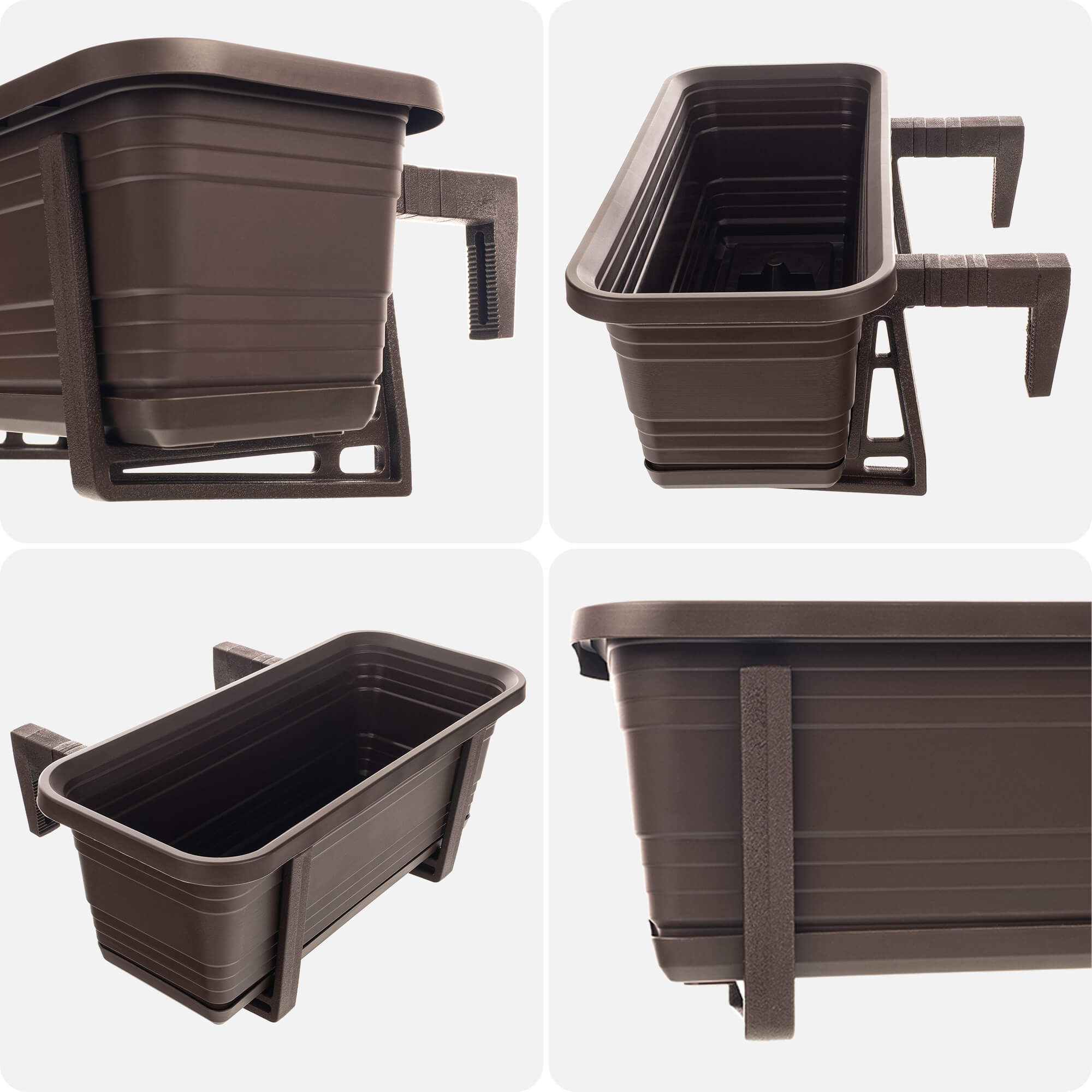 Skrzynka balkonowa z podstawką i uchwytami Paulin 40cm mokka