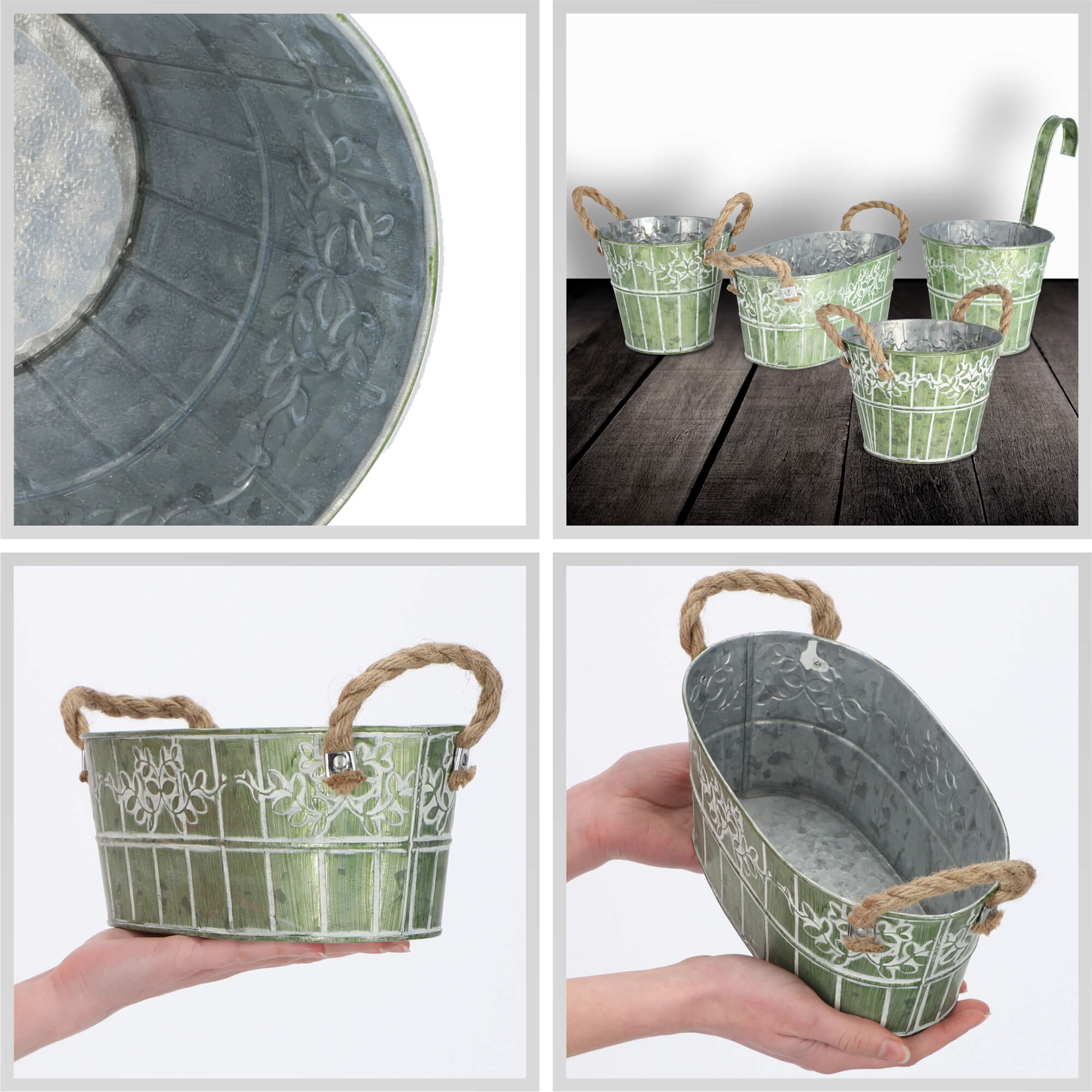 Osłonka na doniczkę z uchwytami 25 x 14 cm, zielona