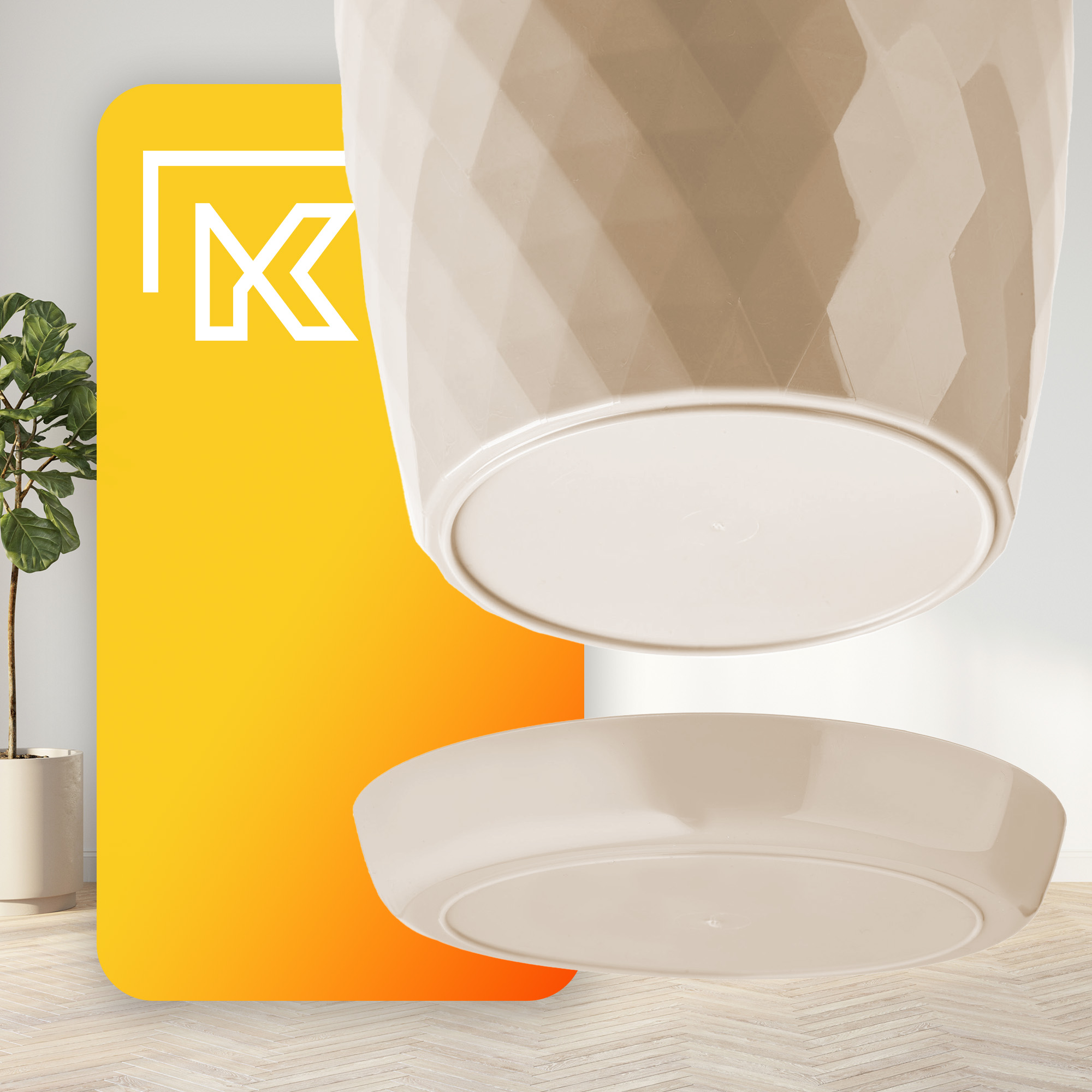 Doniczka na kwiaty z podstawką kremowa Amily 25 cm + 30 cm, 2 szt.
