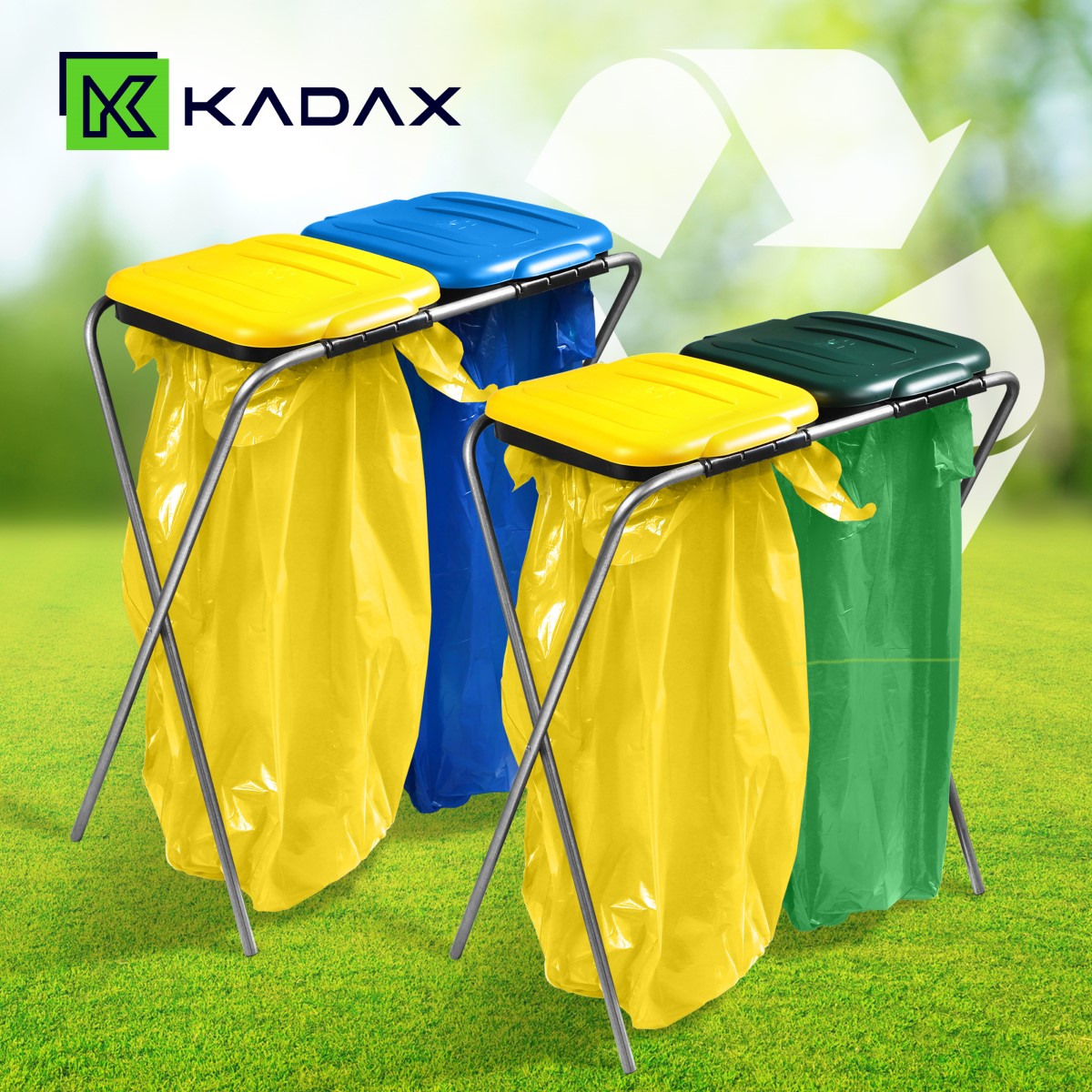 Stojak na worek do segregacji śmieci Bakel podwójny, zielono-żółty